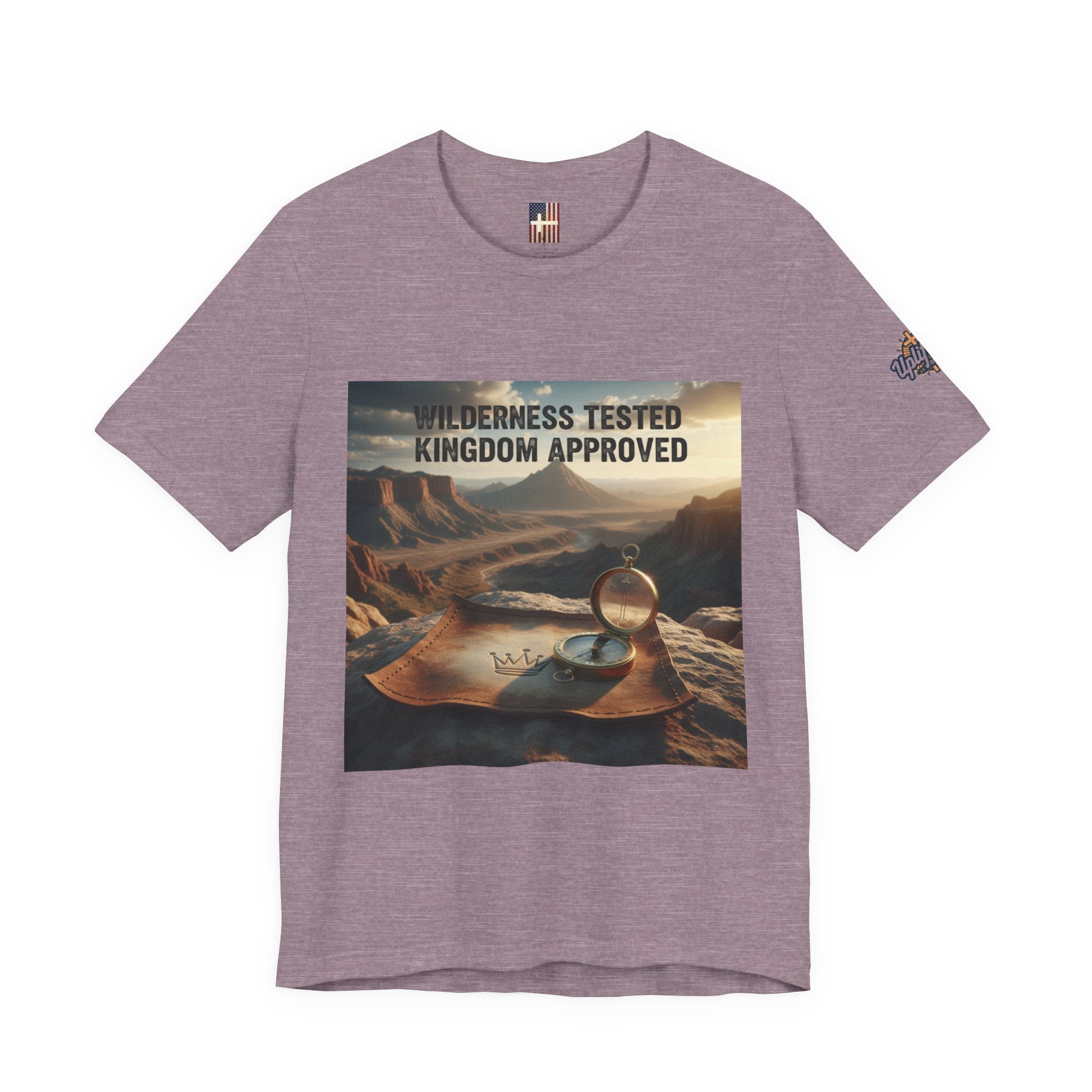 Wilderness Tested Kingdom Approved T-shirt – Mountain Desert Compass Crown Christian T-shirt for Biblical Adventure Faith Printify