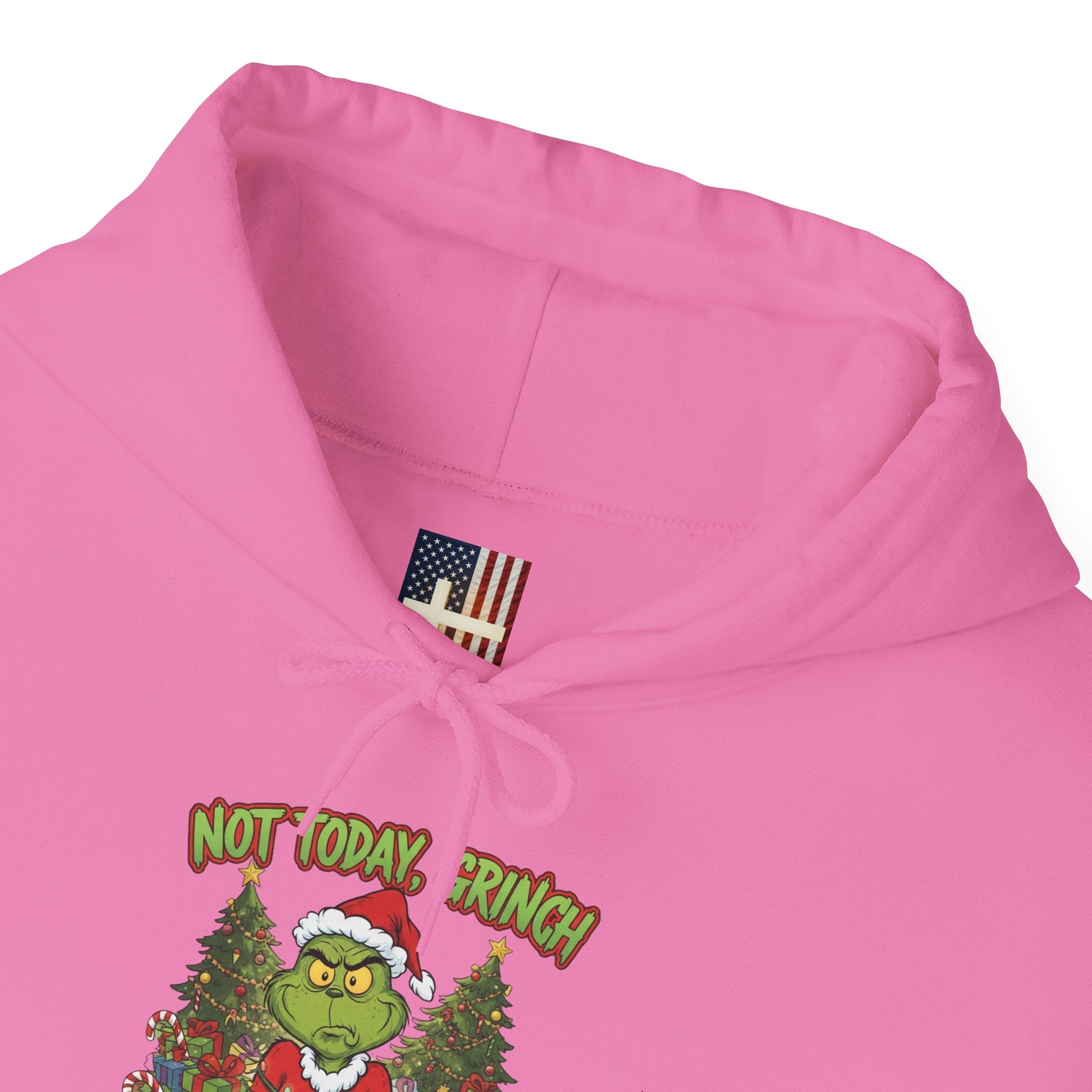 🎄 Not Today, Grinch – Jesus Saves | Funny Christian Christmas Hoodie | Sulking Grinch & Glowing Cross | Bold Neon Faith Tee by Uplifted Gear Printify