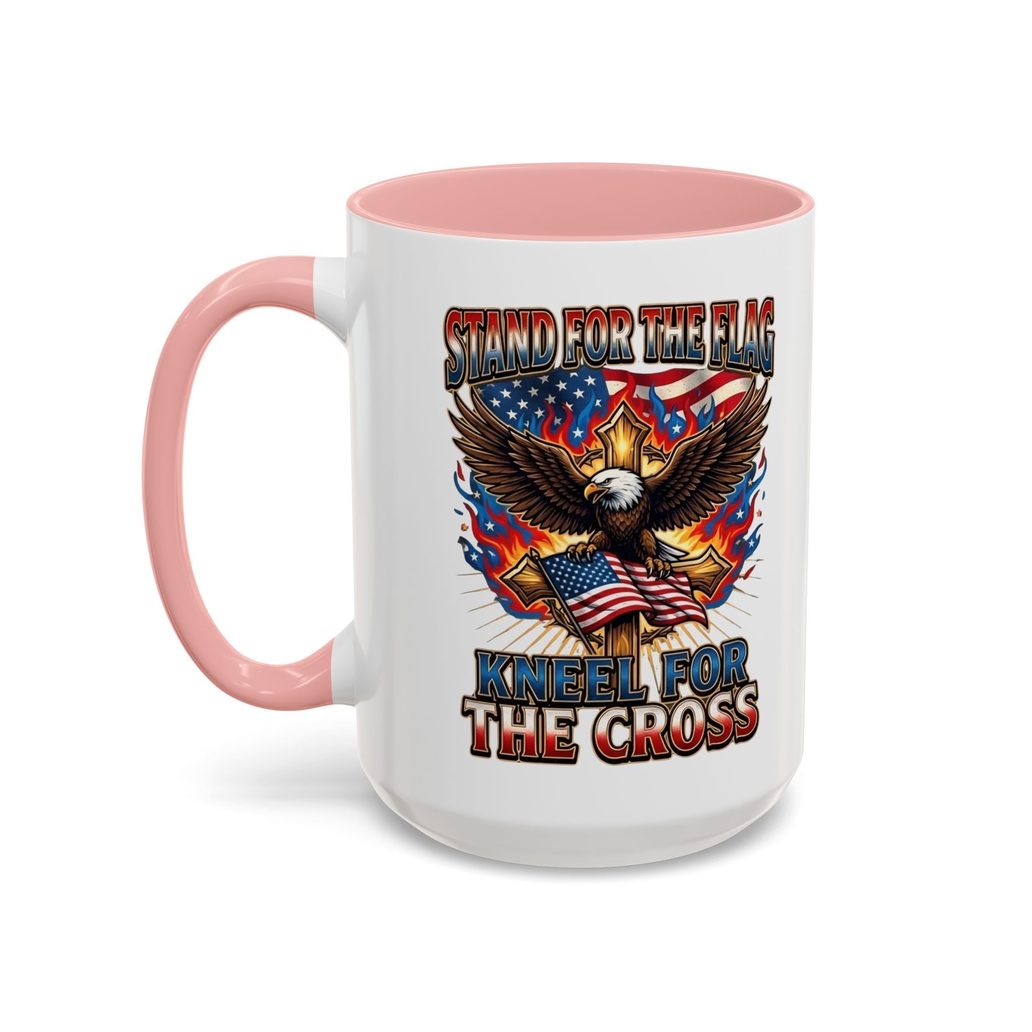 Patriotic Eagle Coffee Mug — "Stand for the Flag, Kneel for the Cross" (11/15oz) Printify