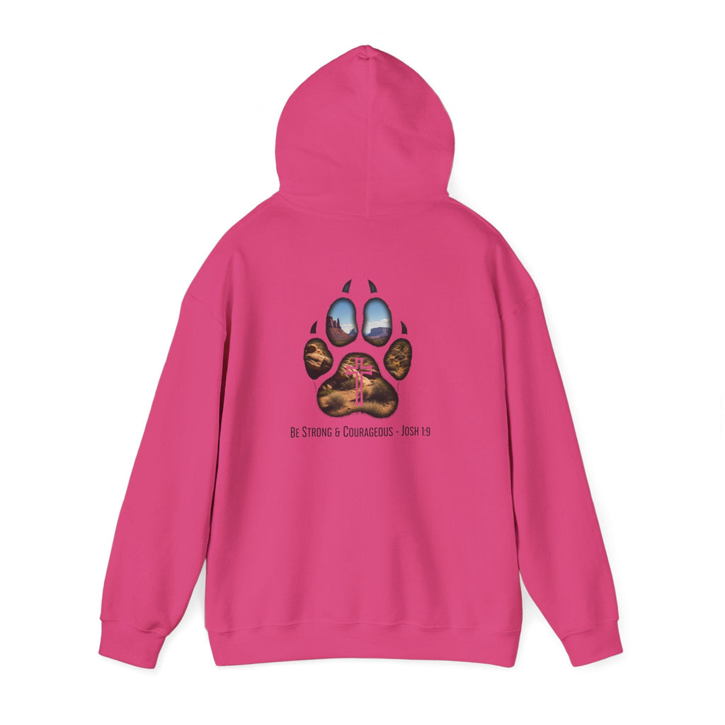Strong and Courageous Hoodie – Joshua 1:9 Canine Pawprint Desert Christian Hoodie for Dog Lovers Printify