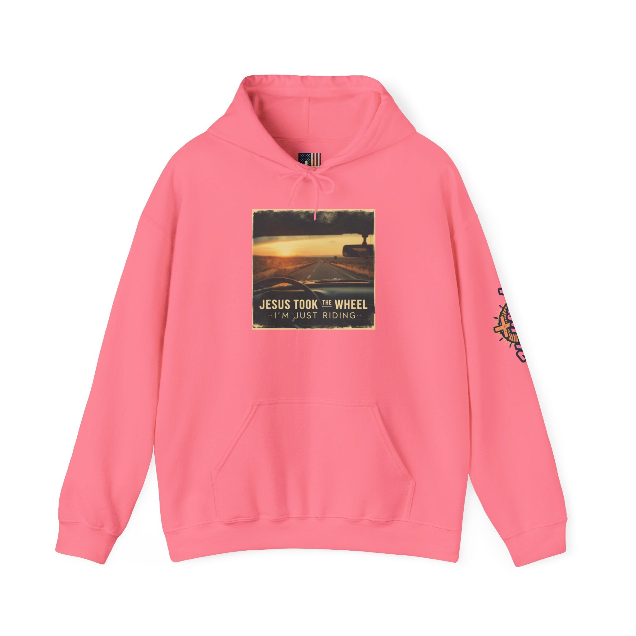 Jesus Took the Wheel I'm Just Riding Hoodie – Funny Christian Convertible Car Sweatshirt for Surrendered Faith & Humor Printify