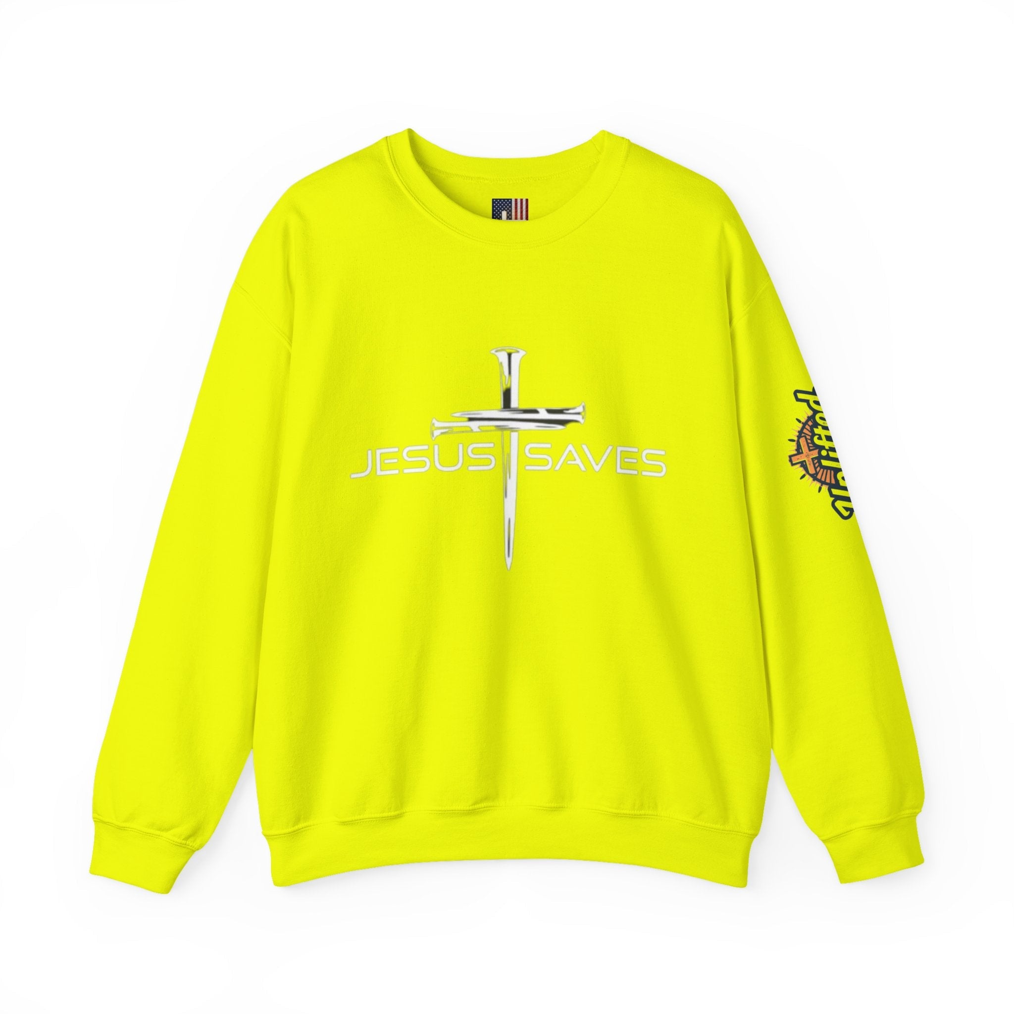 Jesus Saves Sweatshirt – 3 Nails Crucifix Cross Christian Sweatshirt for Redemption Faith & Bold Salvation Printify
