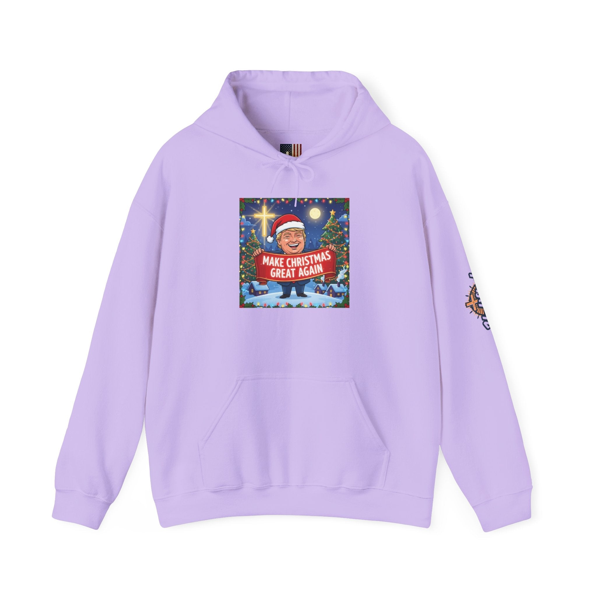 🎄 Make Christmas Great Again – Patriotic Christian Christmas Hoodie | Bold Holiday Faith Tee | Red & White Banner Design | Uplifted Gear Printify