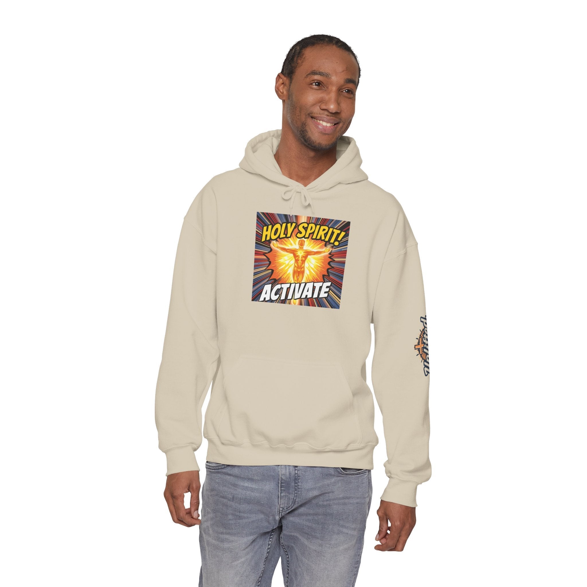 Holy Spirit Activate Hoodie – Superhero Christian Sweatshirt with Vibrant Power-Up Design for Faith-Fueled Boldness Printify