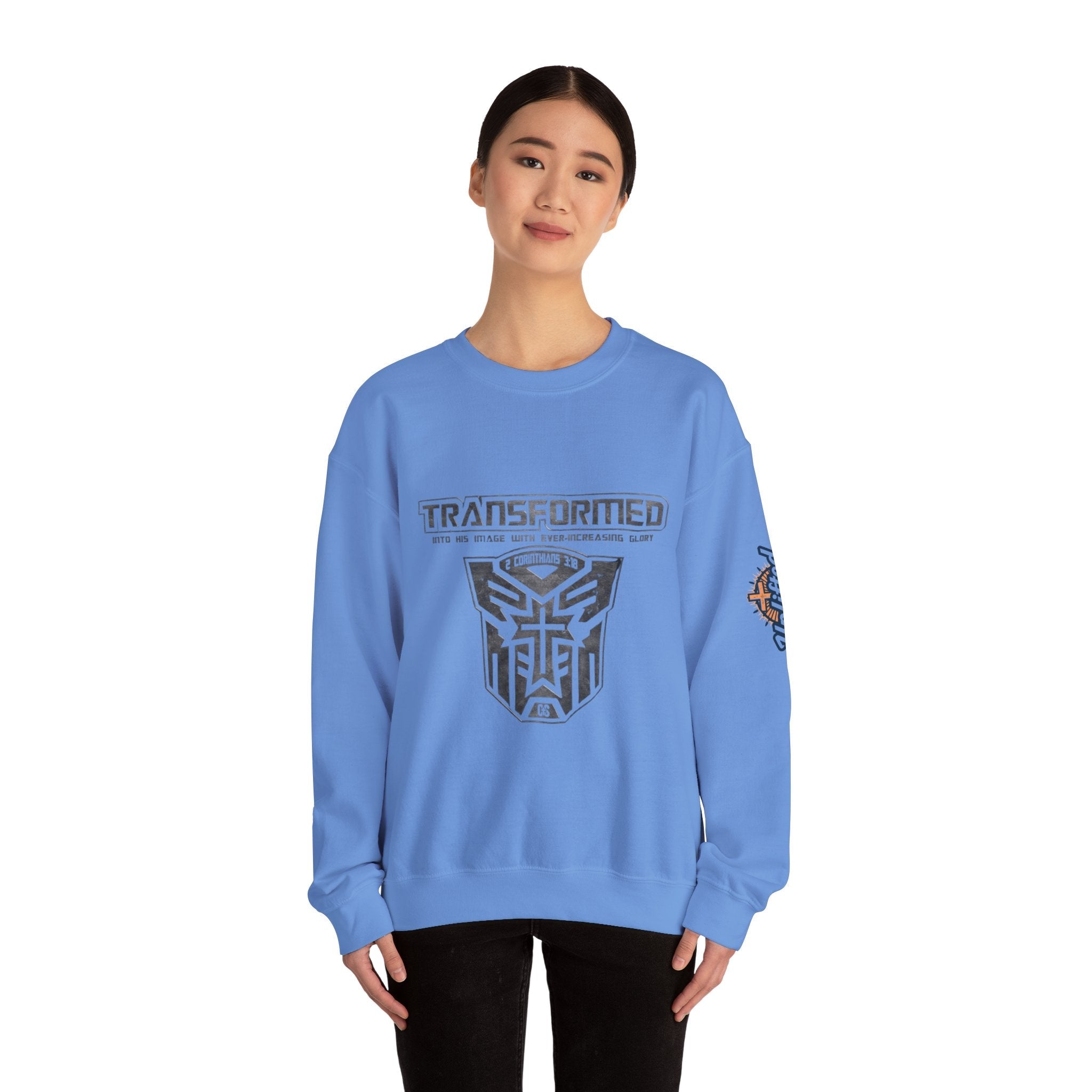 Transformer Logo Christian Sweatshirt | 2 Corinthians 3:18 Bible Verse Sweatshirt Printify