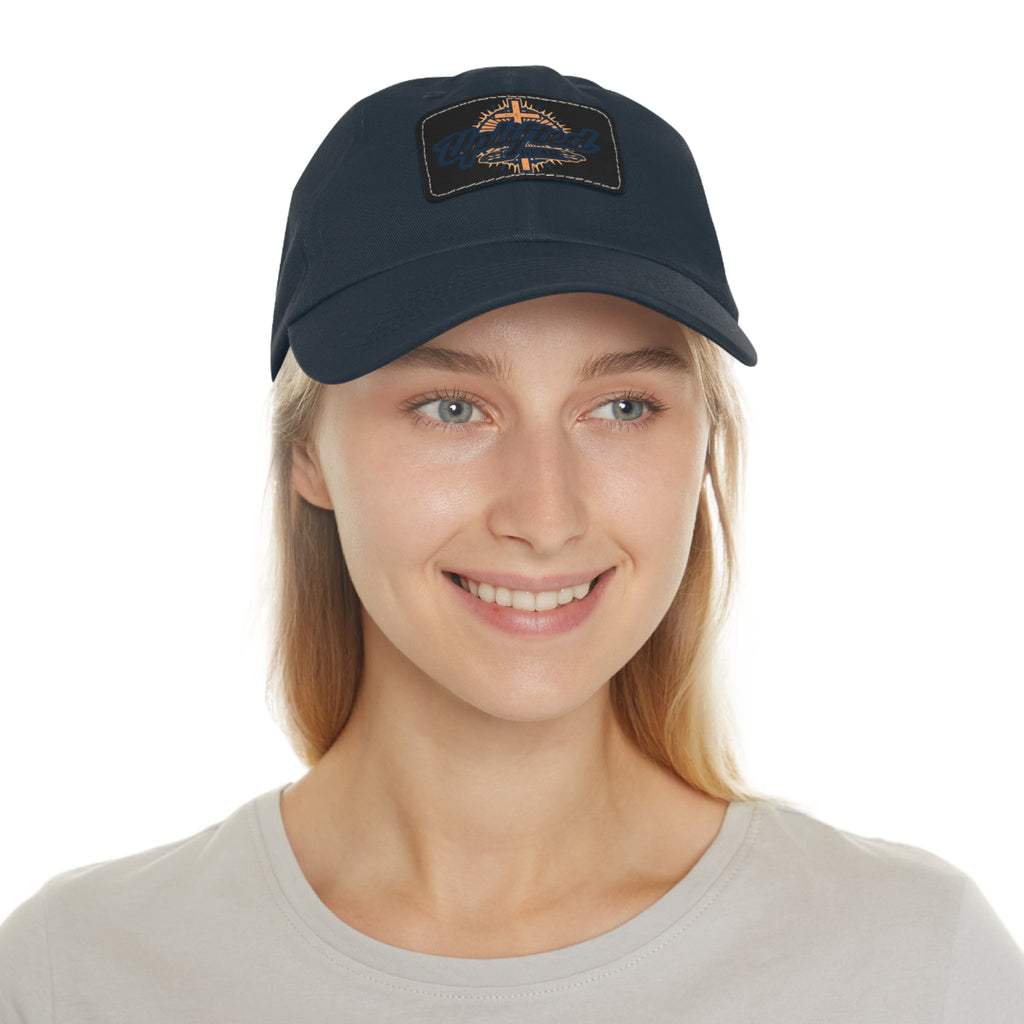 Uplifted Gear Leather Patch Dad Hat — Vintage Aviation Logo Cap Printify