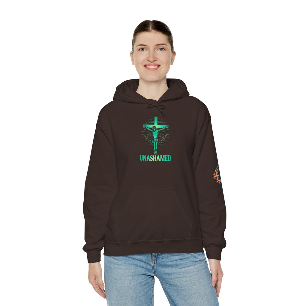 Unashamed Hoodie – Romans 1:16 Crucifixion Christian Hoodie for Bold Unwavering Faith Printify