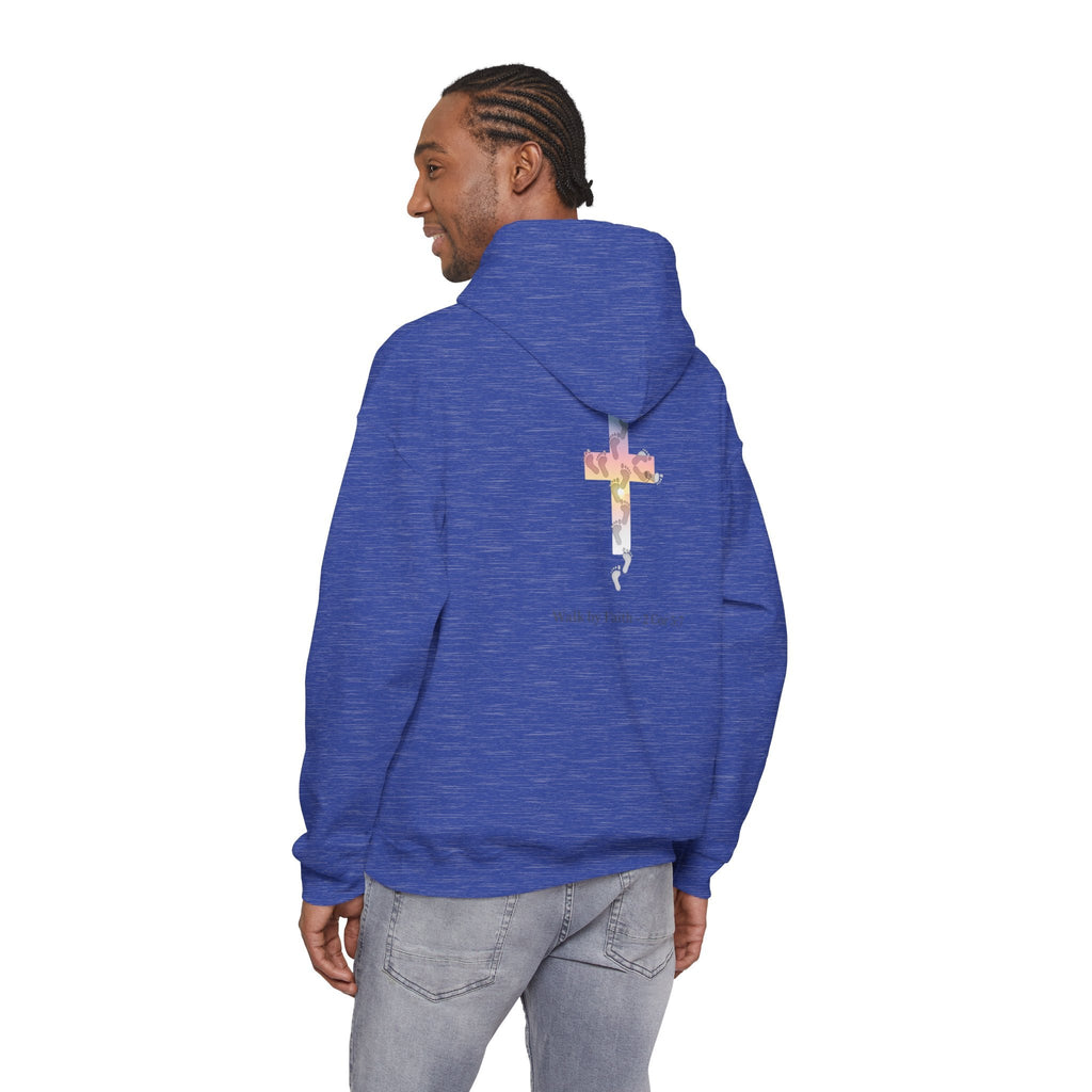 Walk by Faith Hoodie – Cross & Footprints Christian Hoodie for Cozy Inspiration Printify