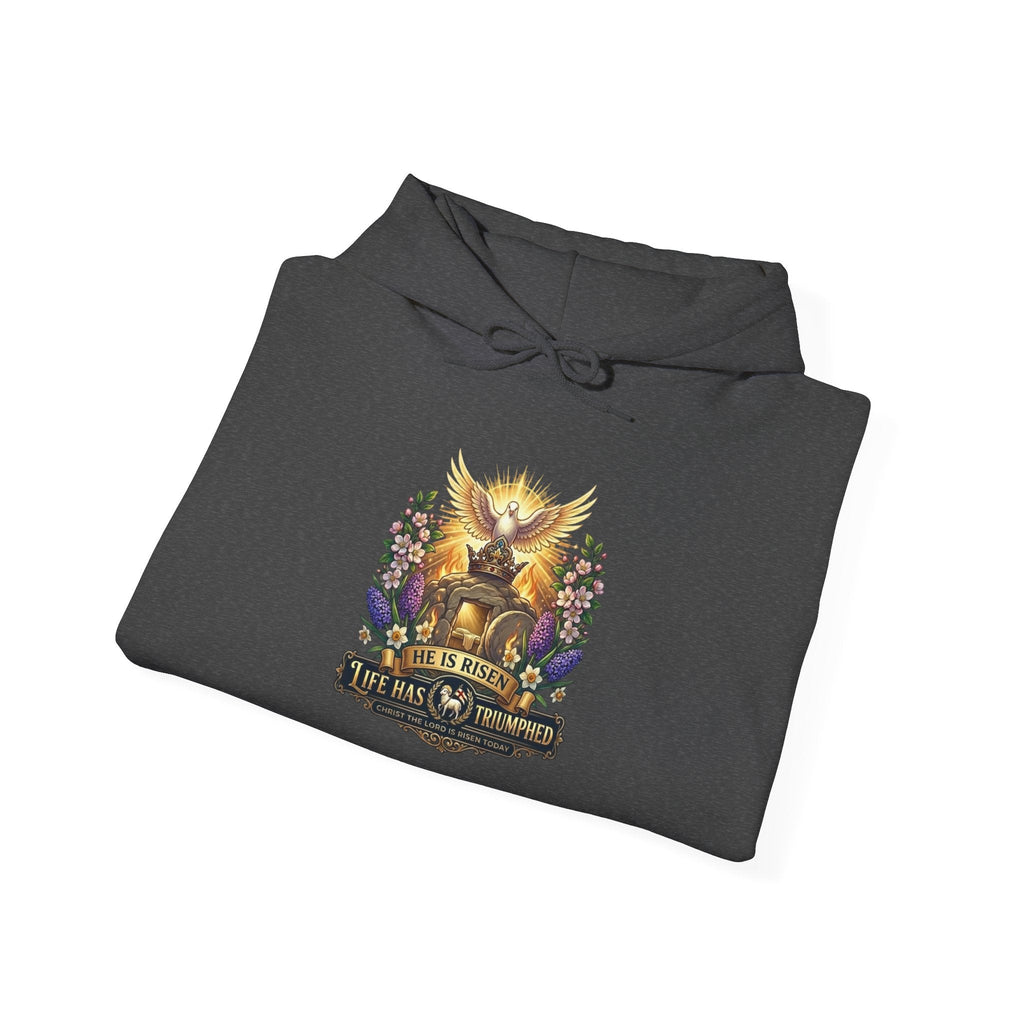 He Is Risen "Life Has Triumphed" Hoodie — Easter Resurrection Christian Hoodie Printify