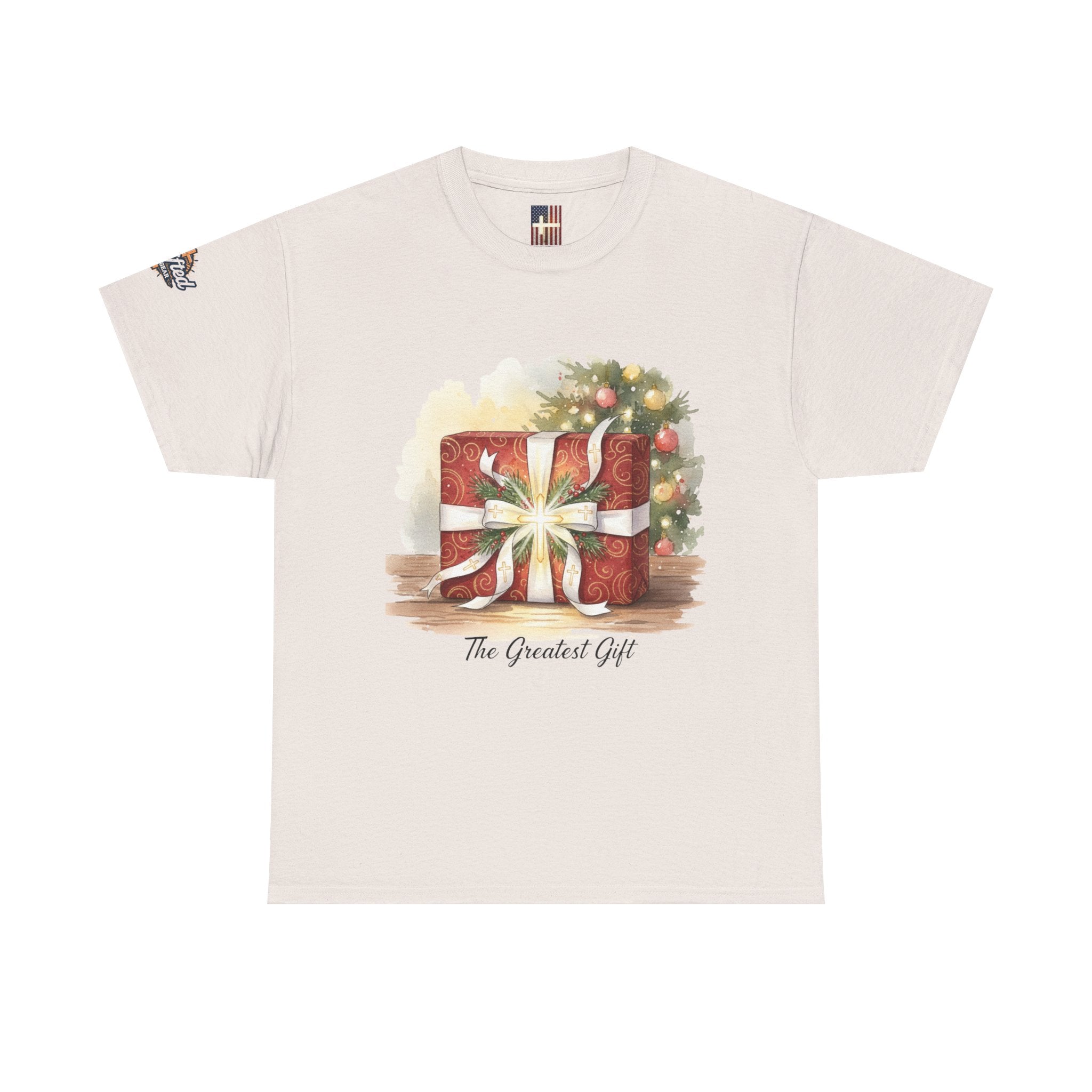 The Greatest Gift T-shirt – Cross Bow Present Christian T-shirt for Christmas Salvation & Eternal Faith Printify