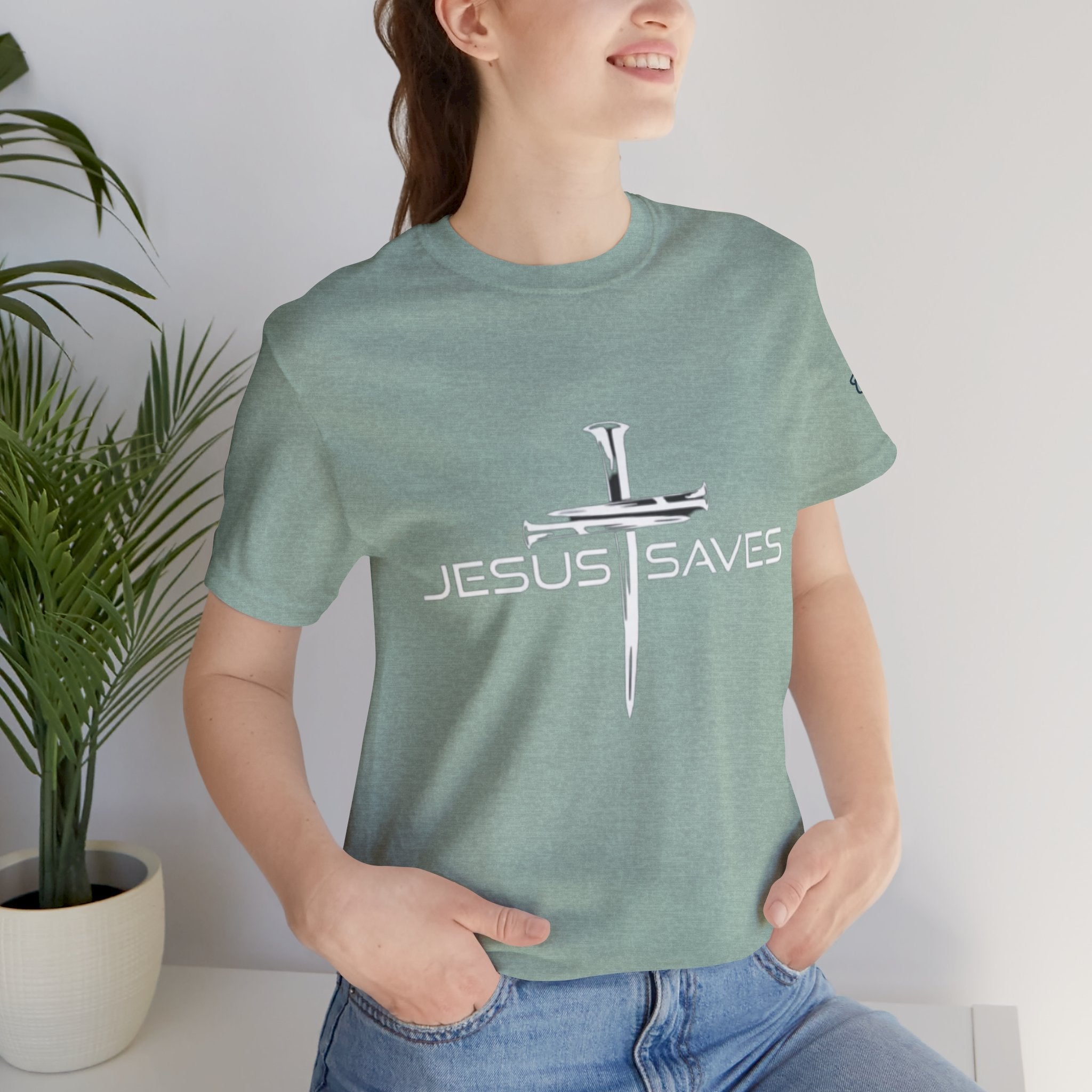 Jesus Saves T-shirt – 3 Nails Crucifix Cross Christian T-shirt for Redemption Faith & Bold Salvation Printify