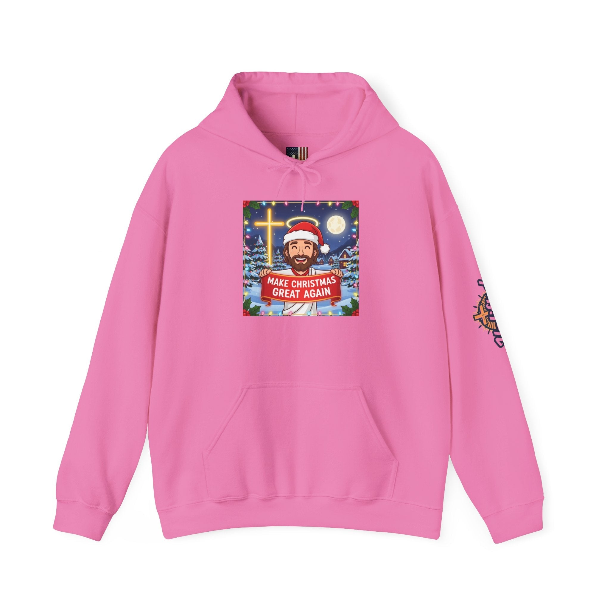 🎄 Make Christmas Great Again – Funny Christian Hoodie | Jesus Holding Banner | Faith-Based Holiday Parody Tee | Uplifted Gear Printify