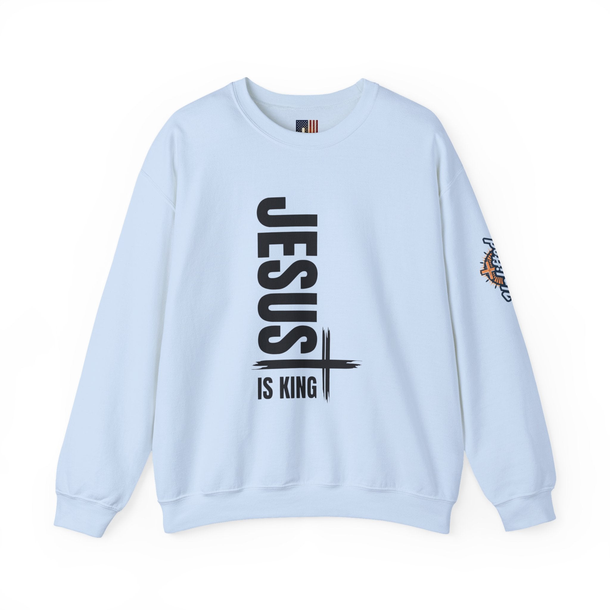 Jesus Is King Sweatshirt | Modern Typographic Cross Christian Sweatshirt Printify