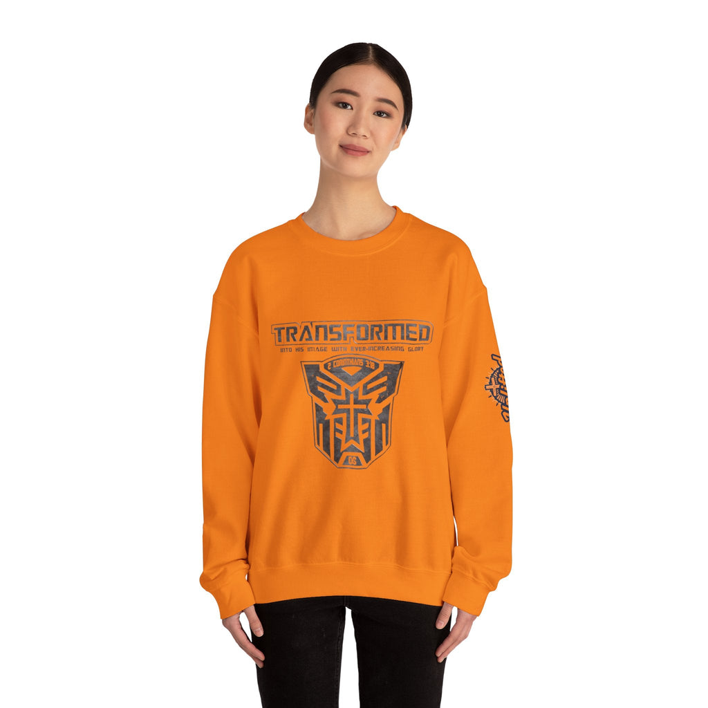 Transformer Logo Christian Sweatshirt | 2 Corinthians 3:18 Bible Verse Sweatshirt Printify
