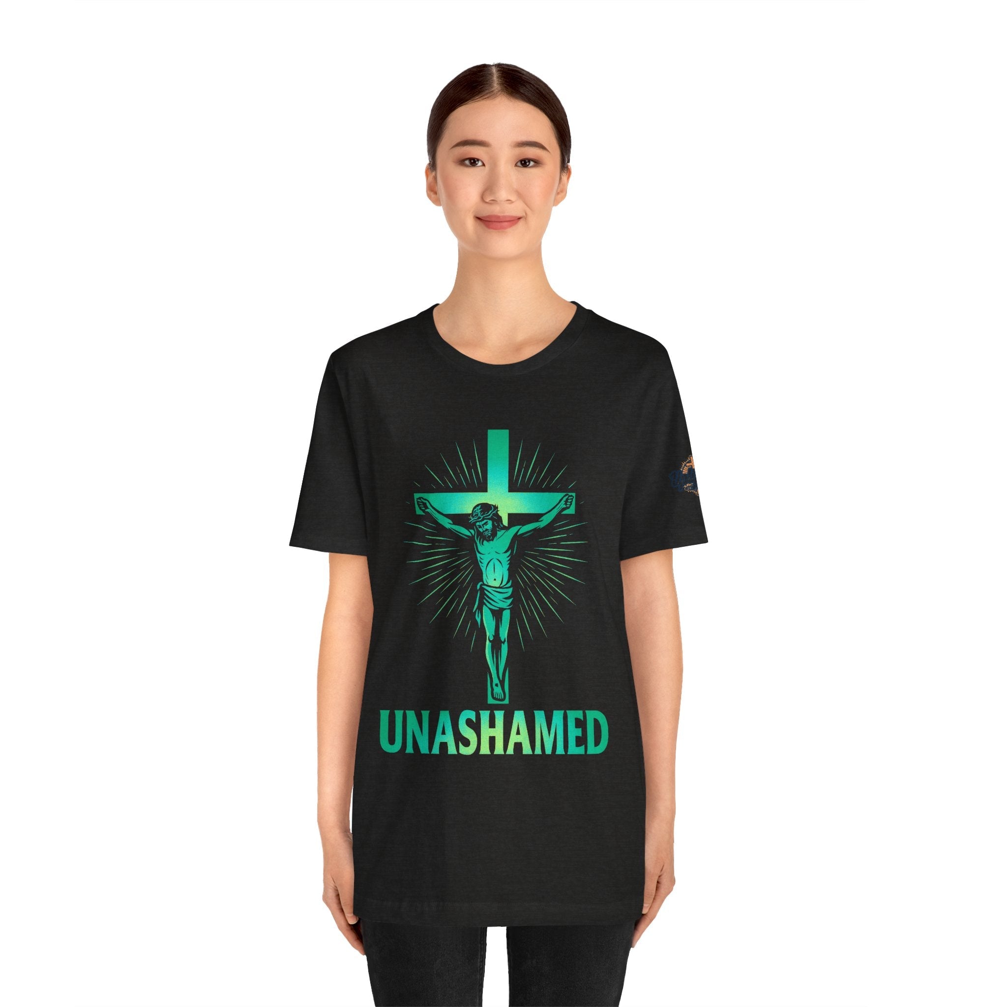 Unashamed T-shirt – Romans 1:16 Crucifixion Christian t-shirt for Bold Unwavering Faith Printify