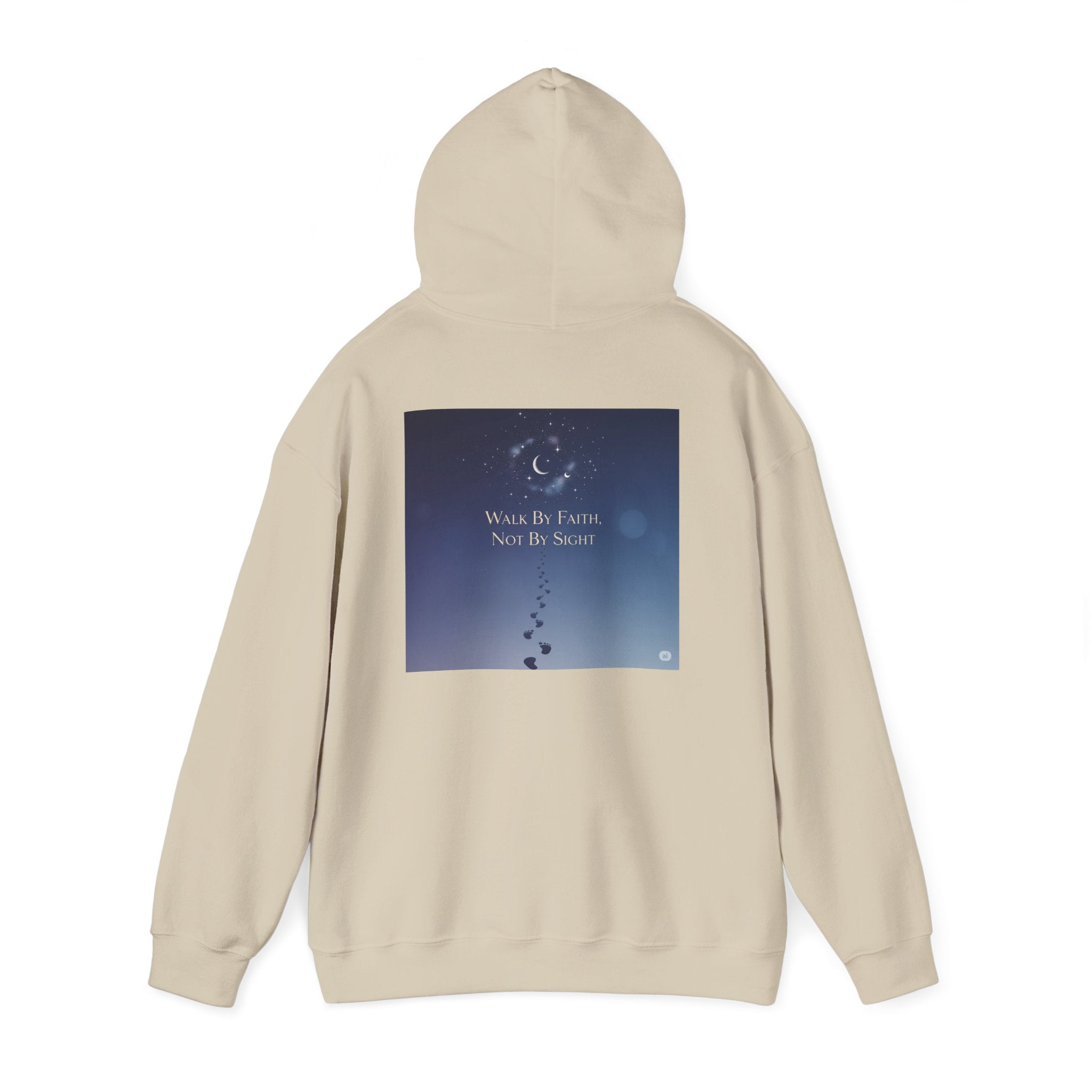 Walk by Faith, Not by Sight Hoodie – Moonlit Footprints Christian Hoodie for Cozy Nights Printify