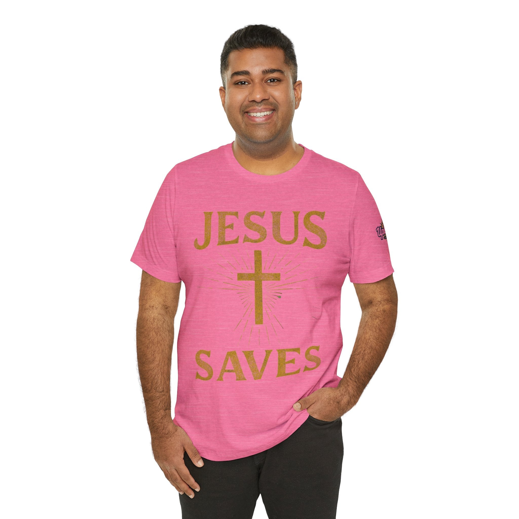 Jesus Saves T-shirt – Radiant Cross & Rays of Light Christian T-shirt for Eternal Hope & Faith Printify