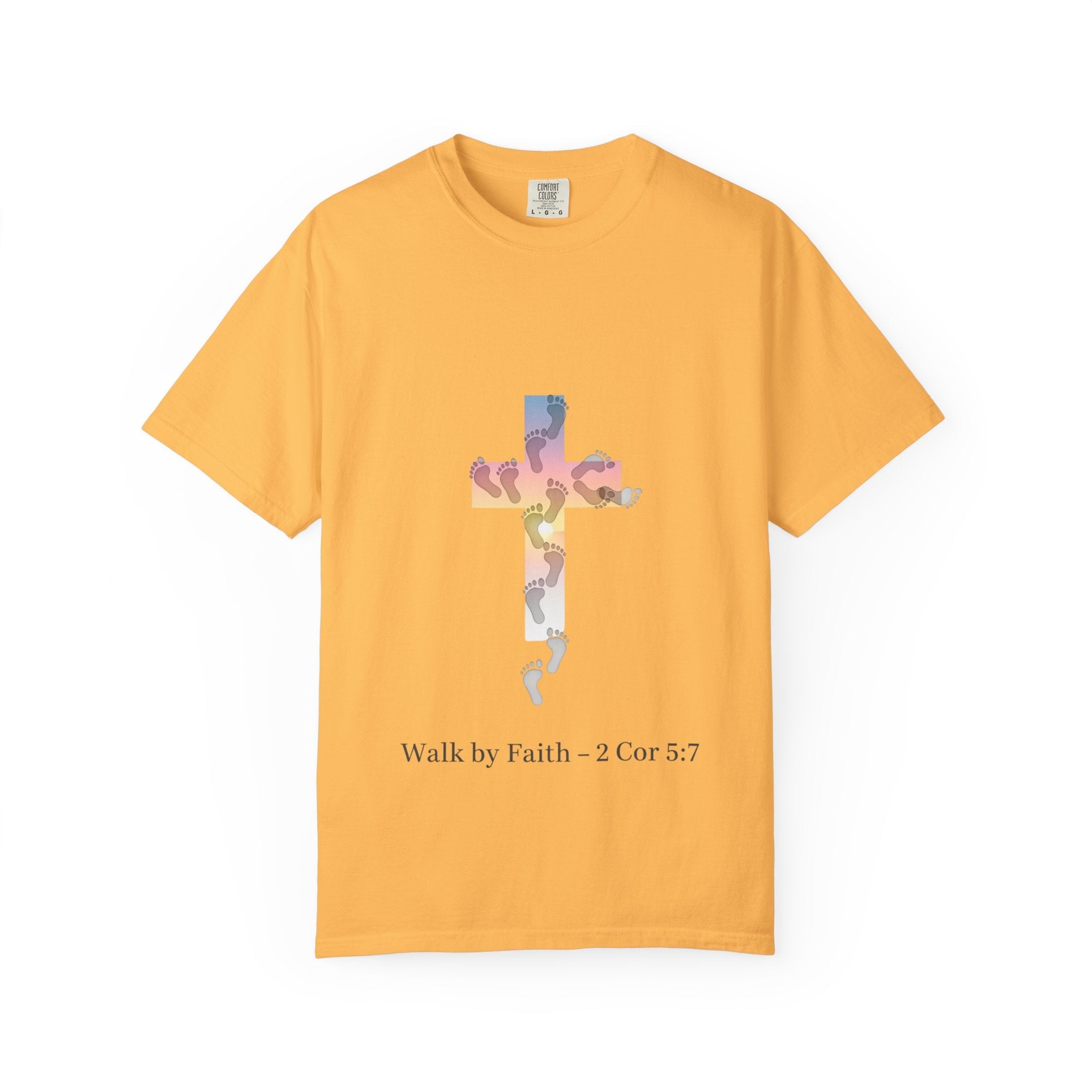 Walk by Faith T-Shirt – Cross & Footprints Christian Tee for Bold Believers Printify