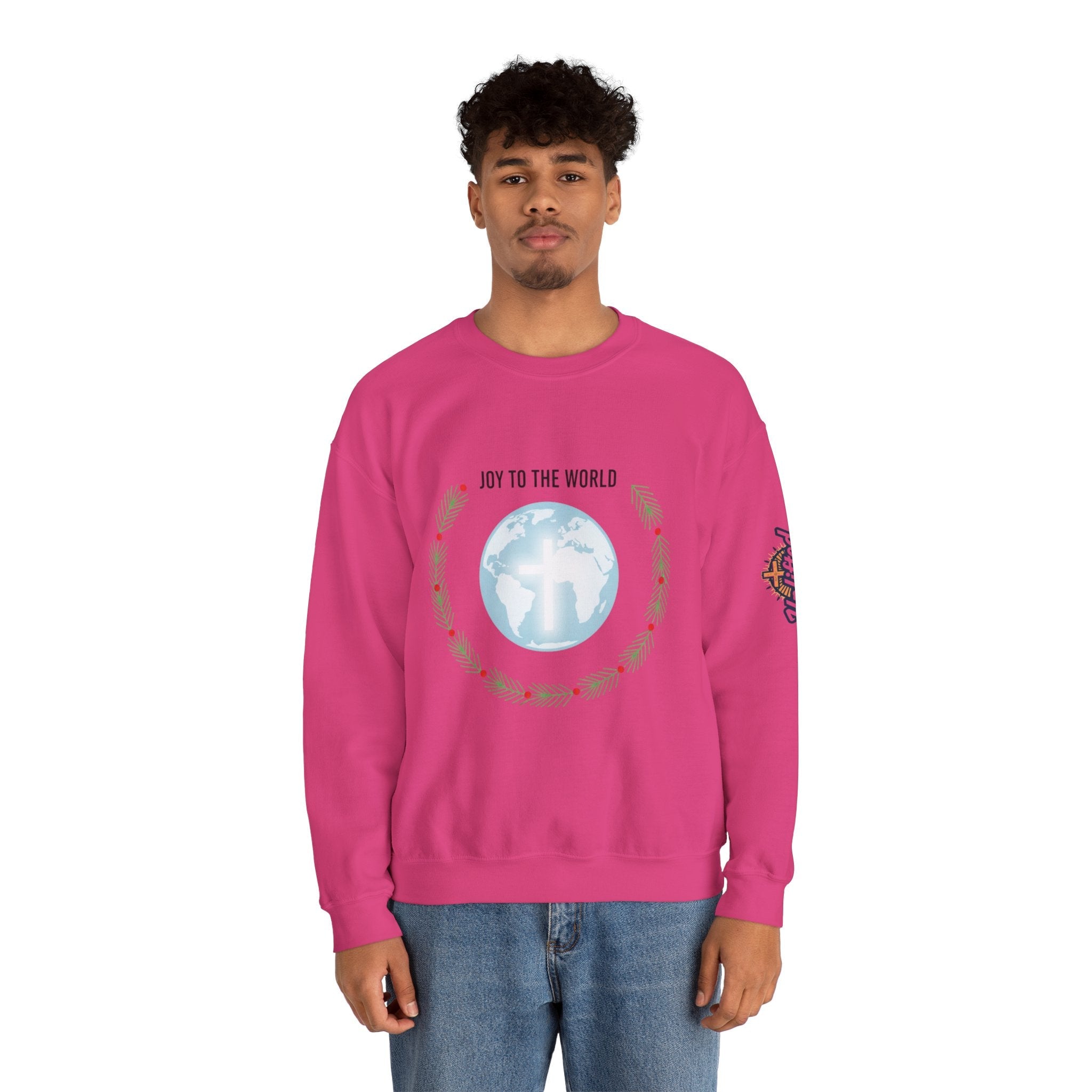 Joy to the World Sweatshirt – Wreath Earth Nativity Christian Christmas Sweatshirt for Isaiah 9:6 Holiday Faith & Festive Joy Printify