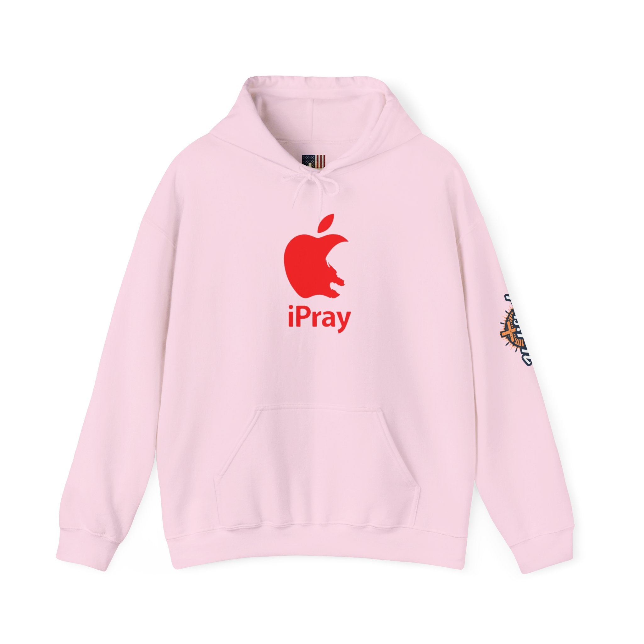 iPray Apple Logo Hoodie — Funny Christian Hoodie (Minimal Red Apple Graphic) Printify