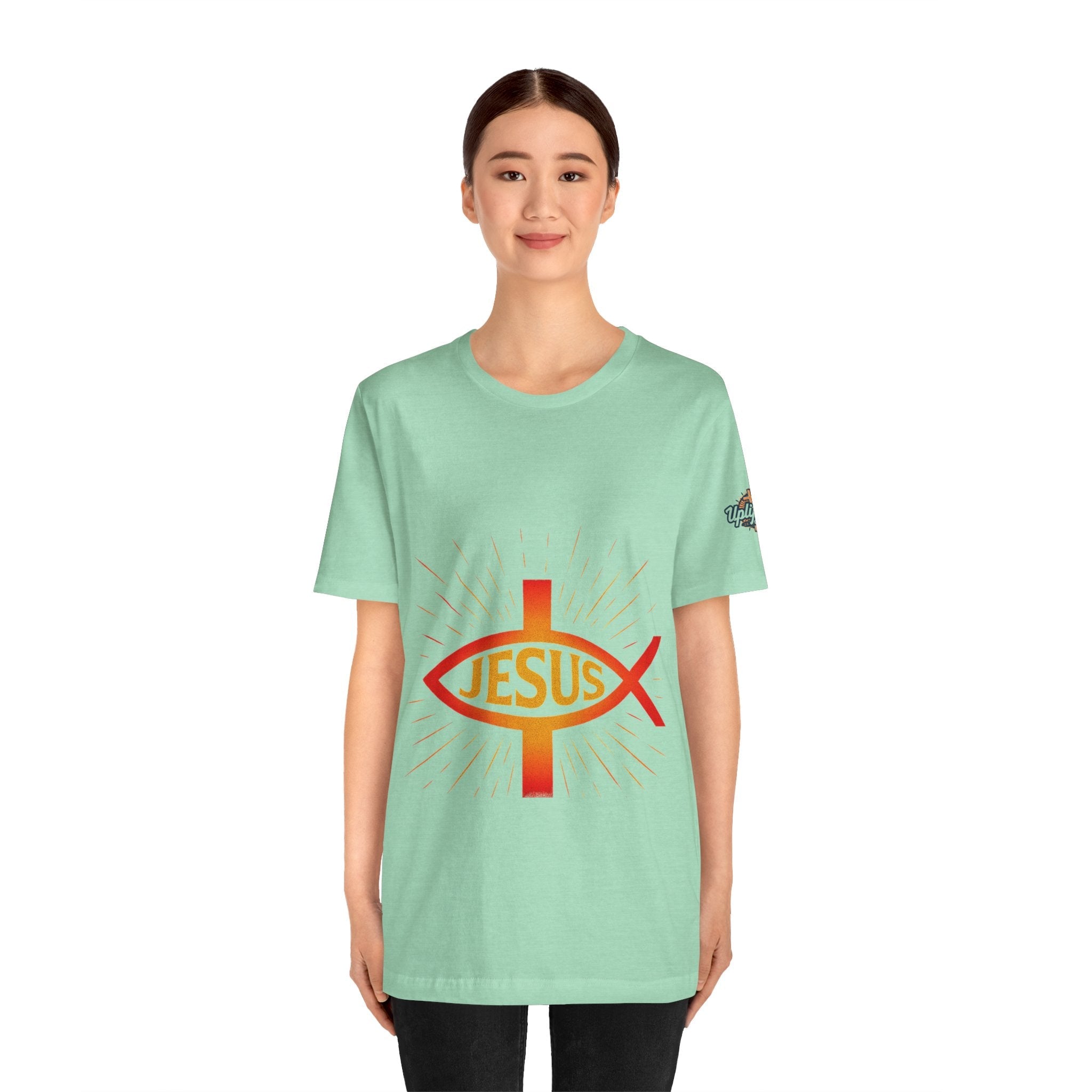Jesus Ichthys T-shirt – Christian Fish Symbol with Cross & Jesus Inscription T-shirt for Eternal Faith & Streetwear Printify
