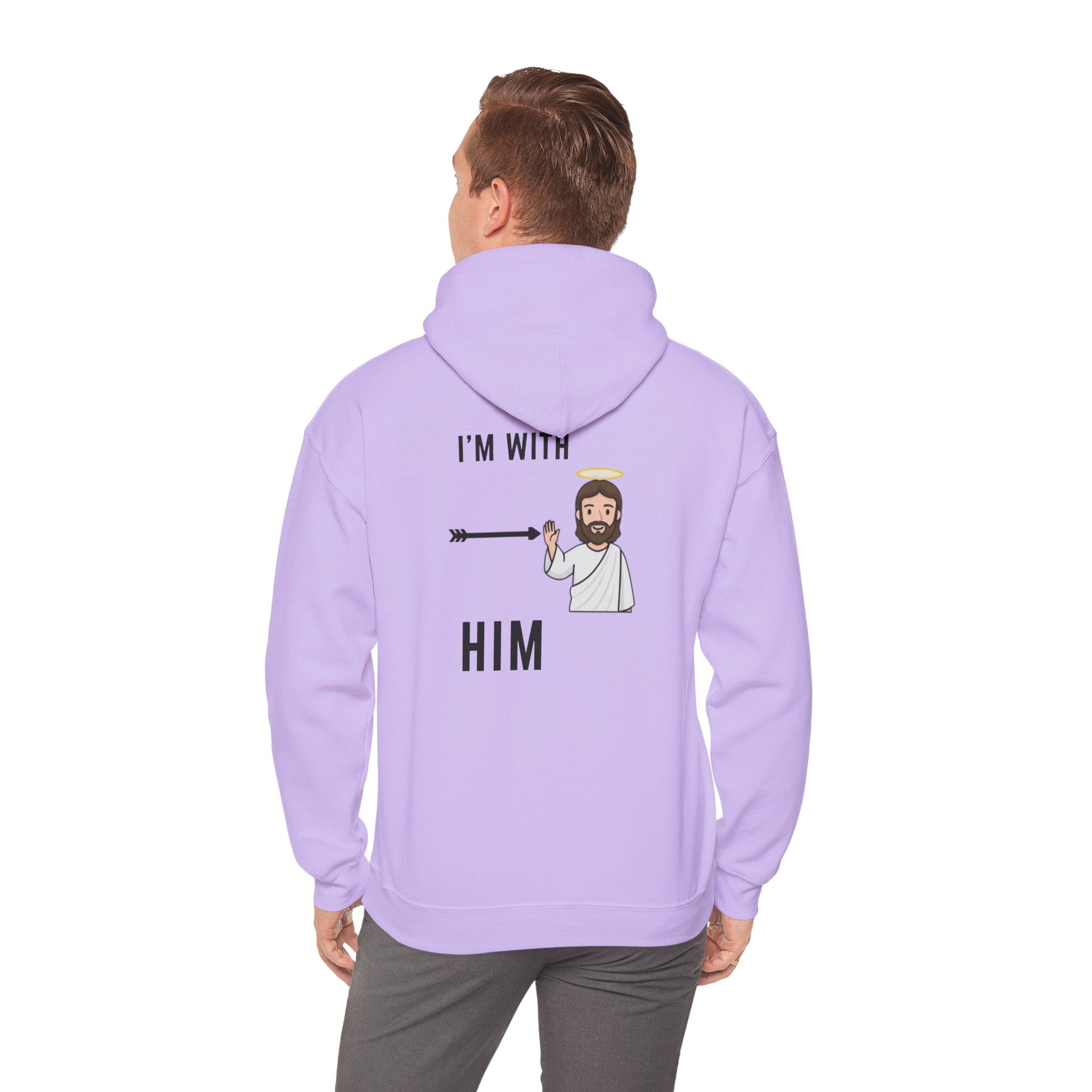 🔥 I’m With Him → Christian Hoodie | Arrow Pointing to Jesus | Minimalist Faith Tee | Subtle Cross Design | Bible-Inspired Apparel by Uplifted Gear Printify