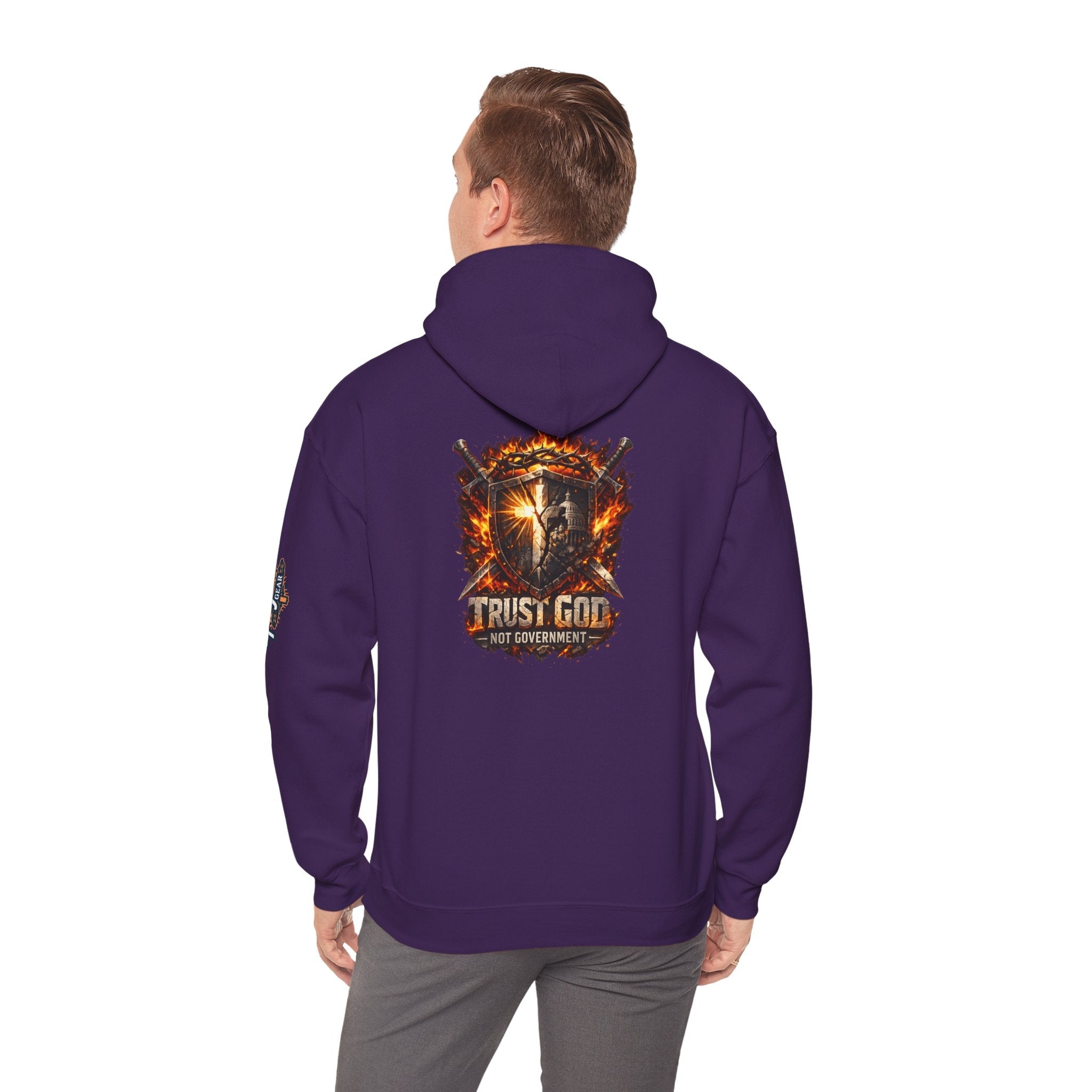 Trust God Not Government Shield Hoodie — Patriotic Christian Faith Hoodie Printify
