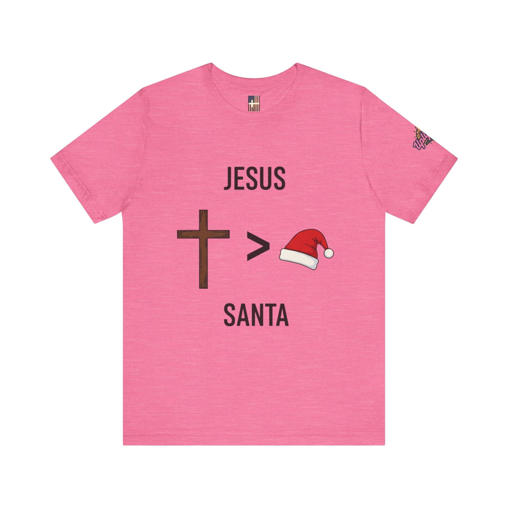 🎄 Jesus > Santa – Minimalist Christian Christmas T-Shirt | Bold Faith Over Holiday Tee | Cross vs Santa Hat Design | Uplifted Gear Printify