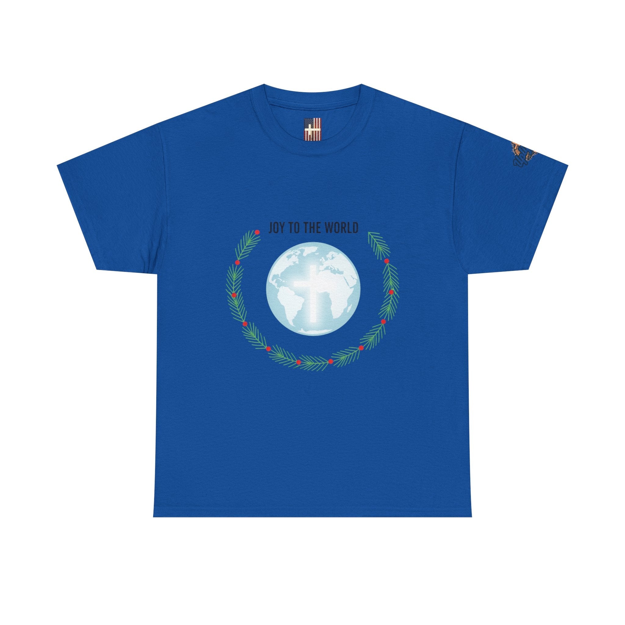 Joy to the World T-shirt – Wreath Earth Nativity Christian Christmas T-shirt for Isaiah 9:6 Holiday Faith & Festive Joy Printify