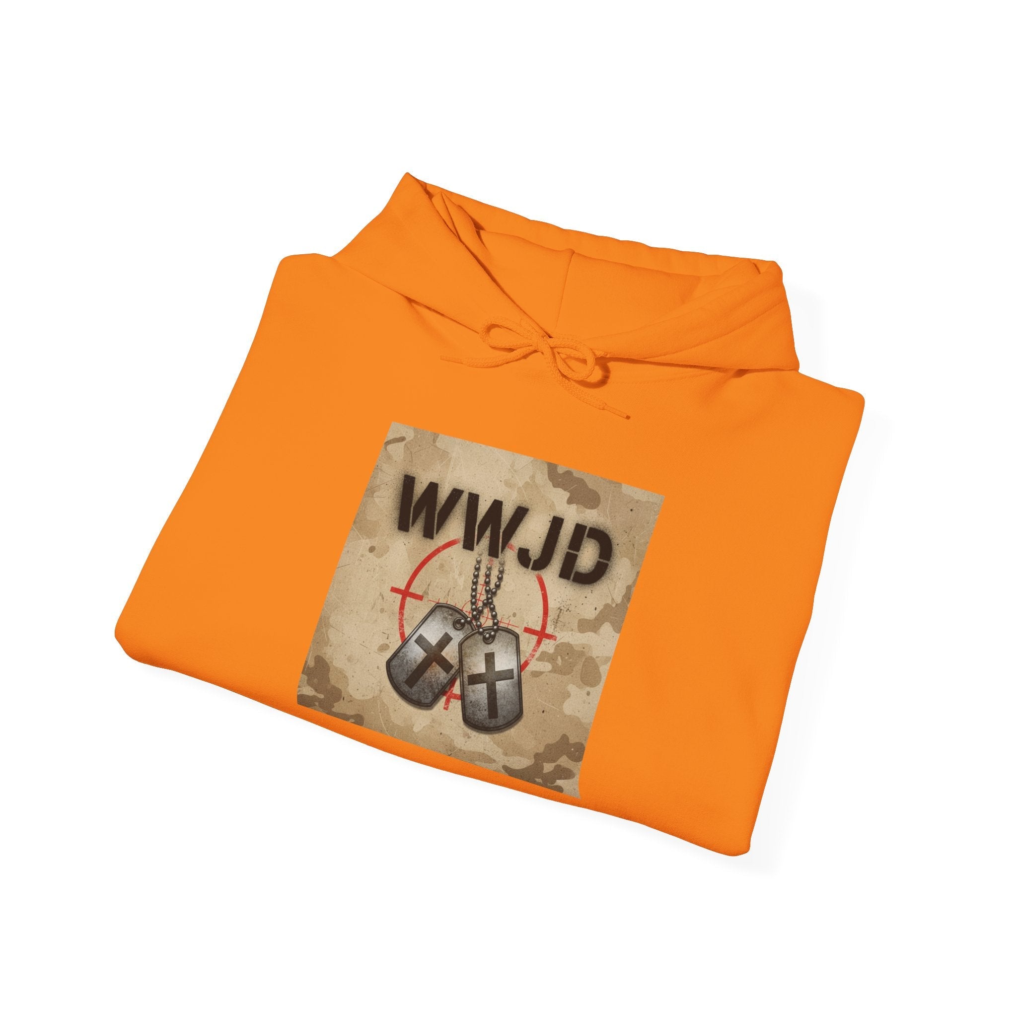 WWJD Hoodie – Military Dog Tags What Would Jesus Do Camo Christian Sweatshirt for Bold Faith & Streetwear Printify