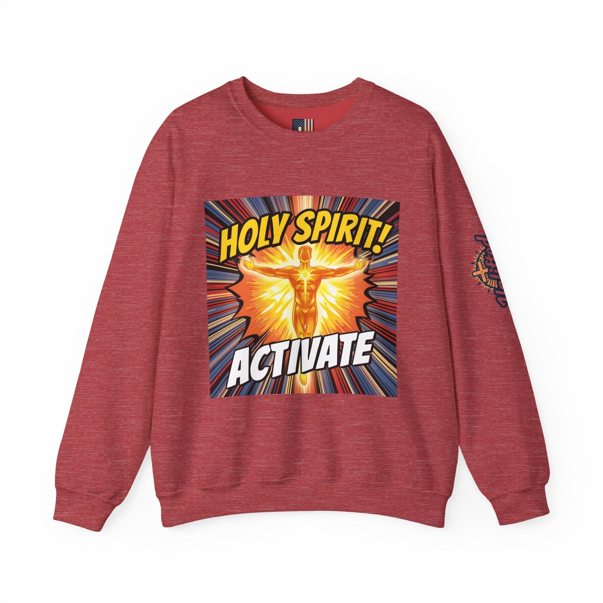 Holy Spirit Activate Sweatshirt – Superhero Christian Sweatshirt with Vibrant Power-Up Design for Faith-Fueled Boldness Printify