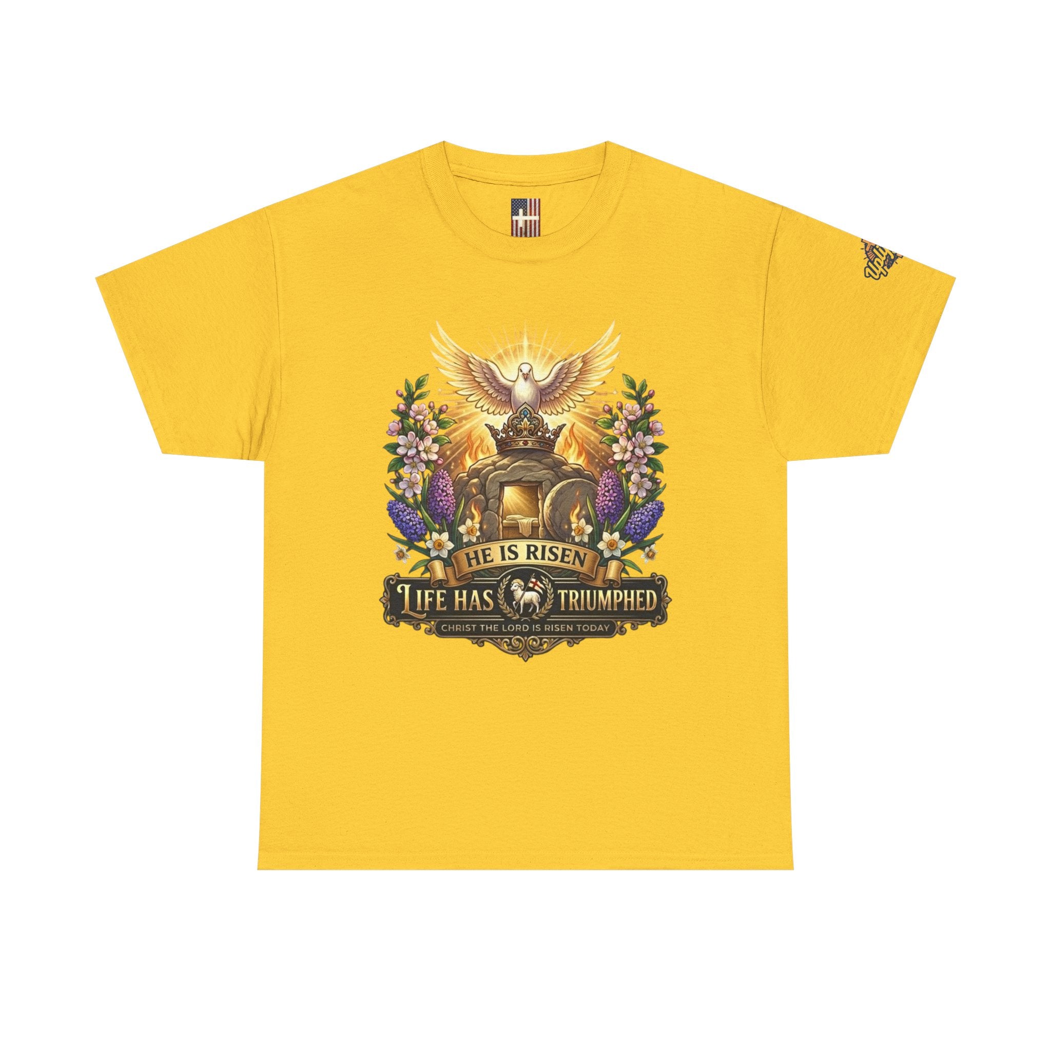 He Is Risen "Life Has Triumphed" T-Shirt — Easter Resurrection Christian Tee Printify