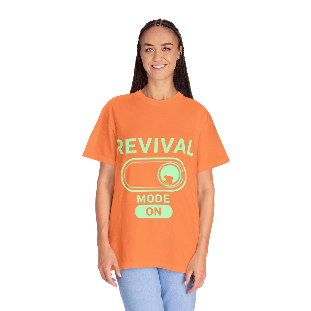 🔥 Revival Mode: ON – Christian Techwear T-Shirt | Glowing Green Faith Switch | Futuristic Jesus Shirt | Activate Your Spiritual Awakening | Uplifted Gear Printify