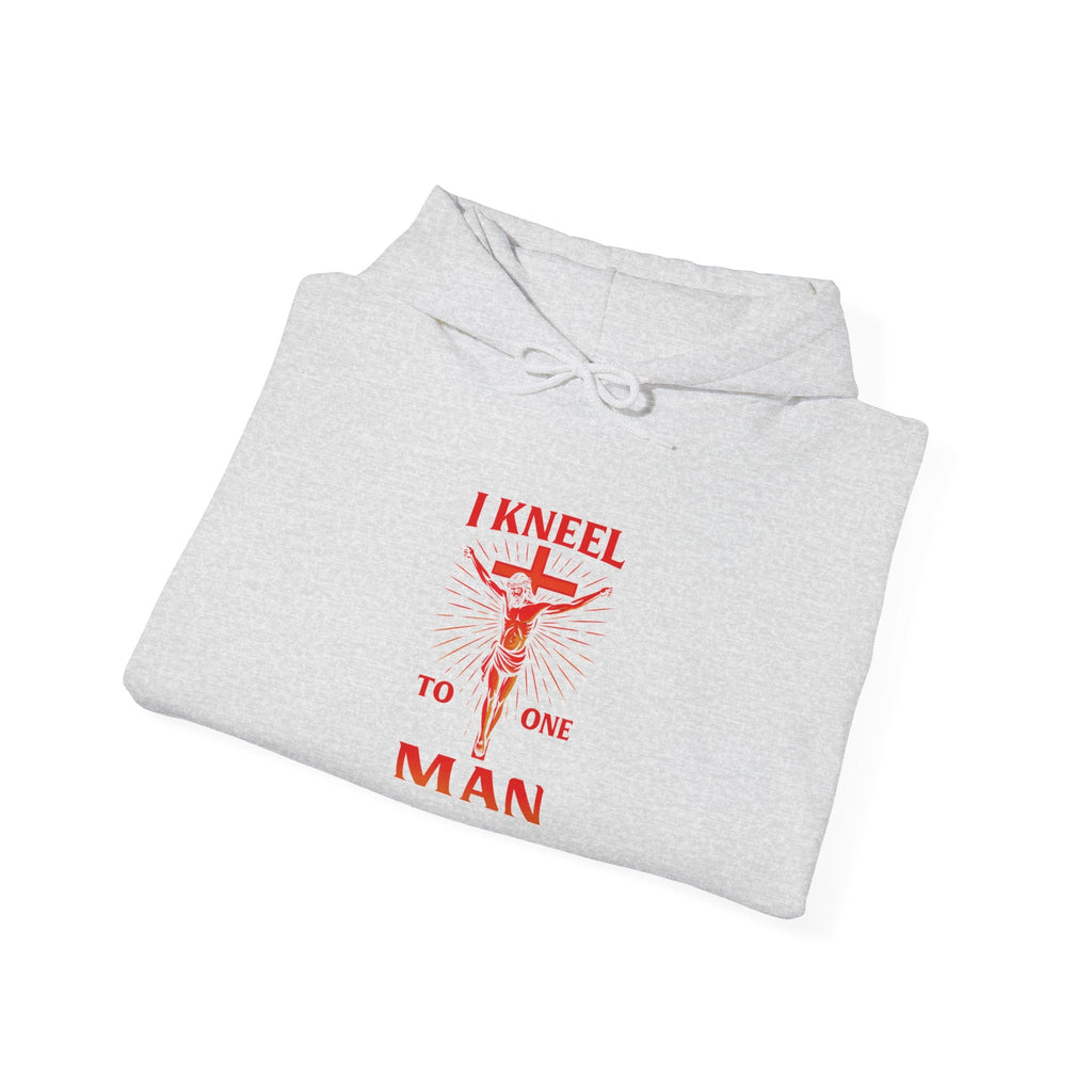I Kneel to One Man Hoodie – Crucifixion Christian Sweatshirt for Unashamed Devotion & Bold Faith Printify