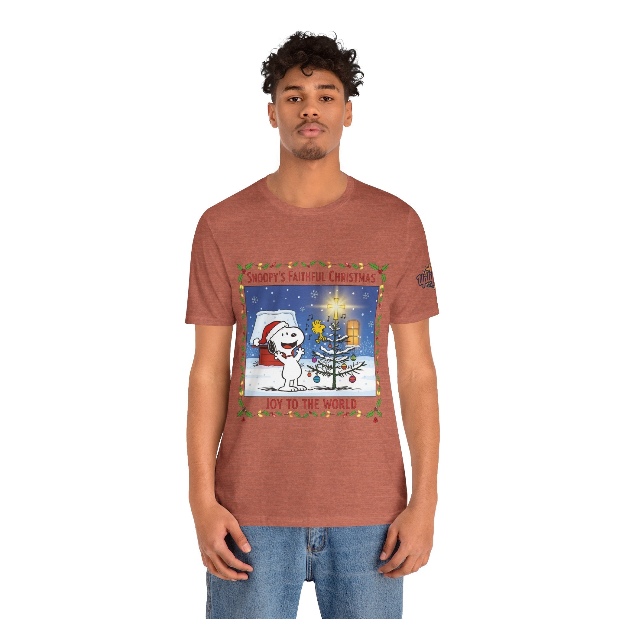 🎄 Faithful Christmas Friends – Christian Holiday T-Shirt | Festive Tree & Cartoon Duo | Heartwarming Christmas Tee by Uplifted Gear Printify