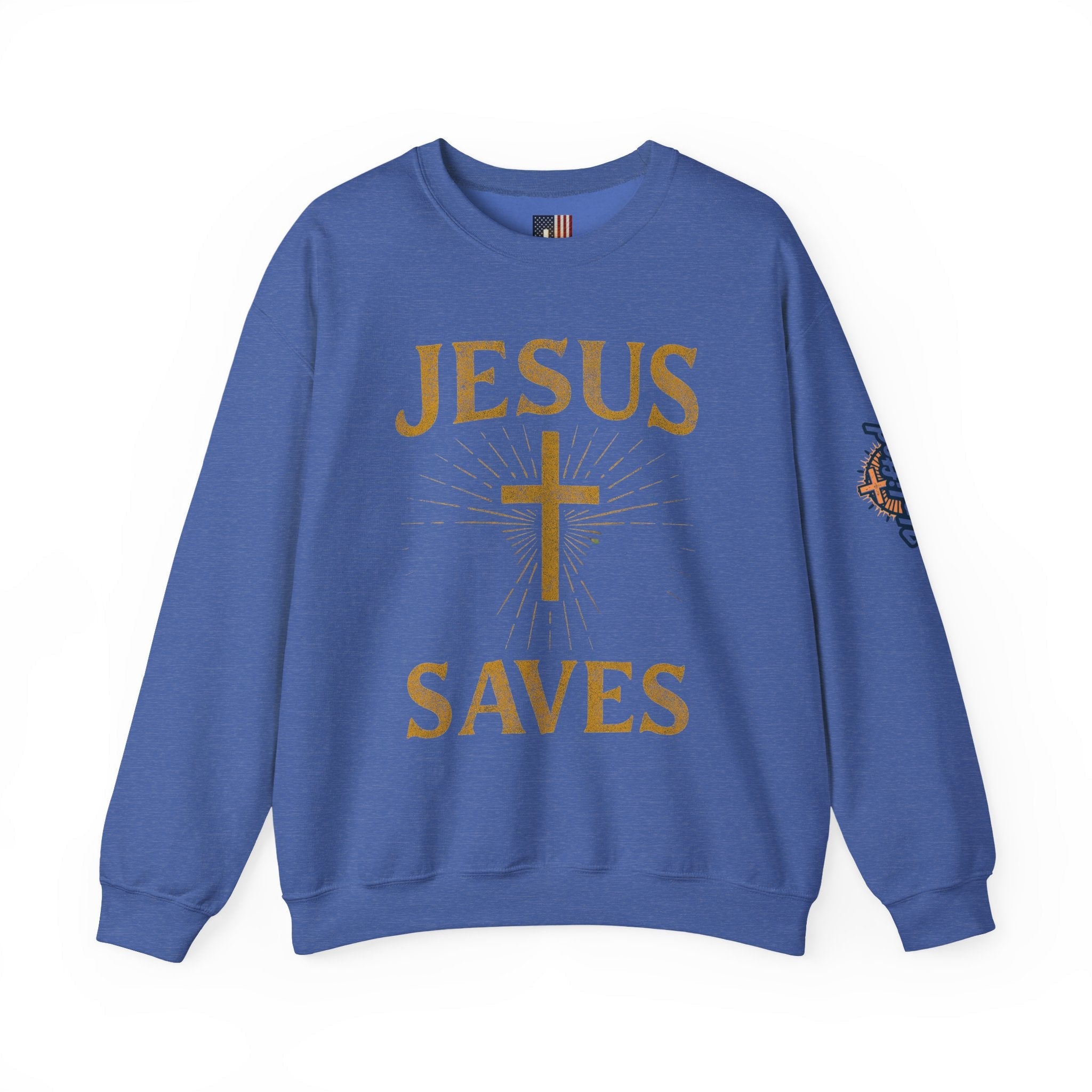 Jesus Saves Sweatshirt – Radiant Cross & Rays of Light Christian Sweatshirt for Eternal Hope & Faith Printify