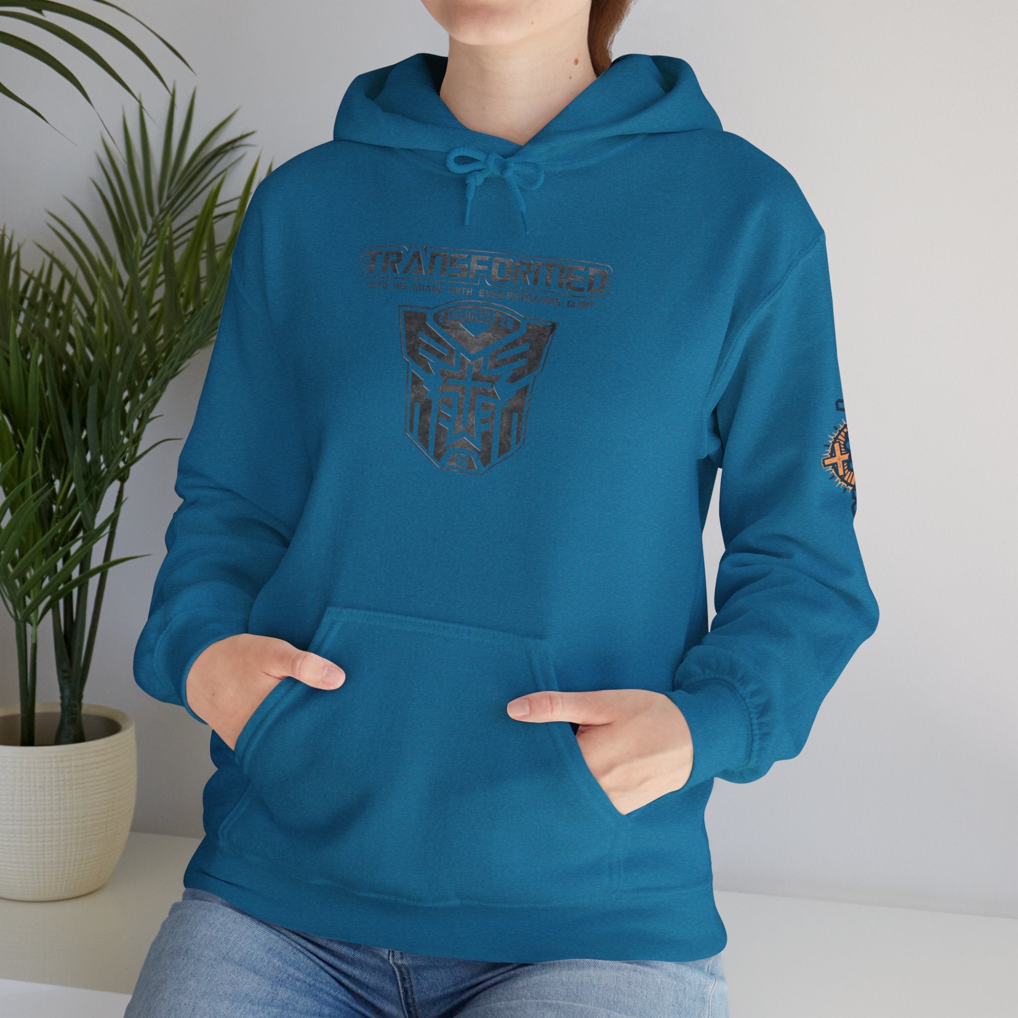 Transformer Logo Christian Hoodie | 2 Corinthians 3:18 Bible Verse Hoodie Printify