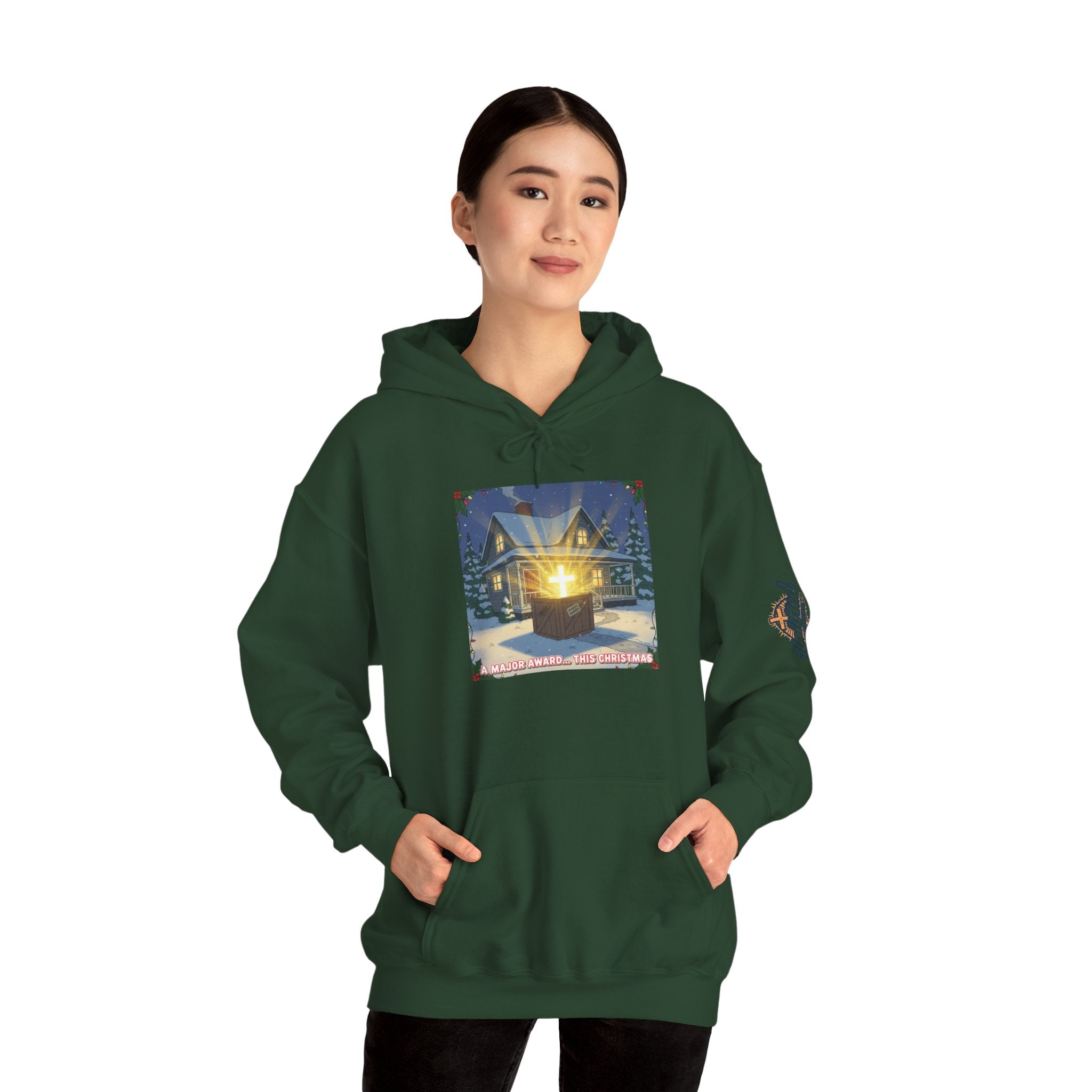 A Major Award This Christmas Hoodie – Fragile Leg Lamp Parody Cross Unboxing Christian Sweatshirt for Hilarious Faith & Holiday Glow Printify