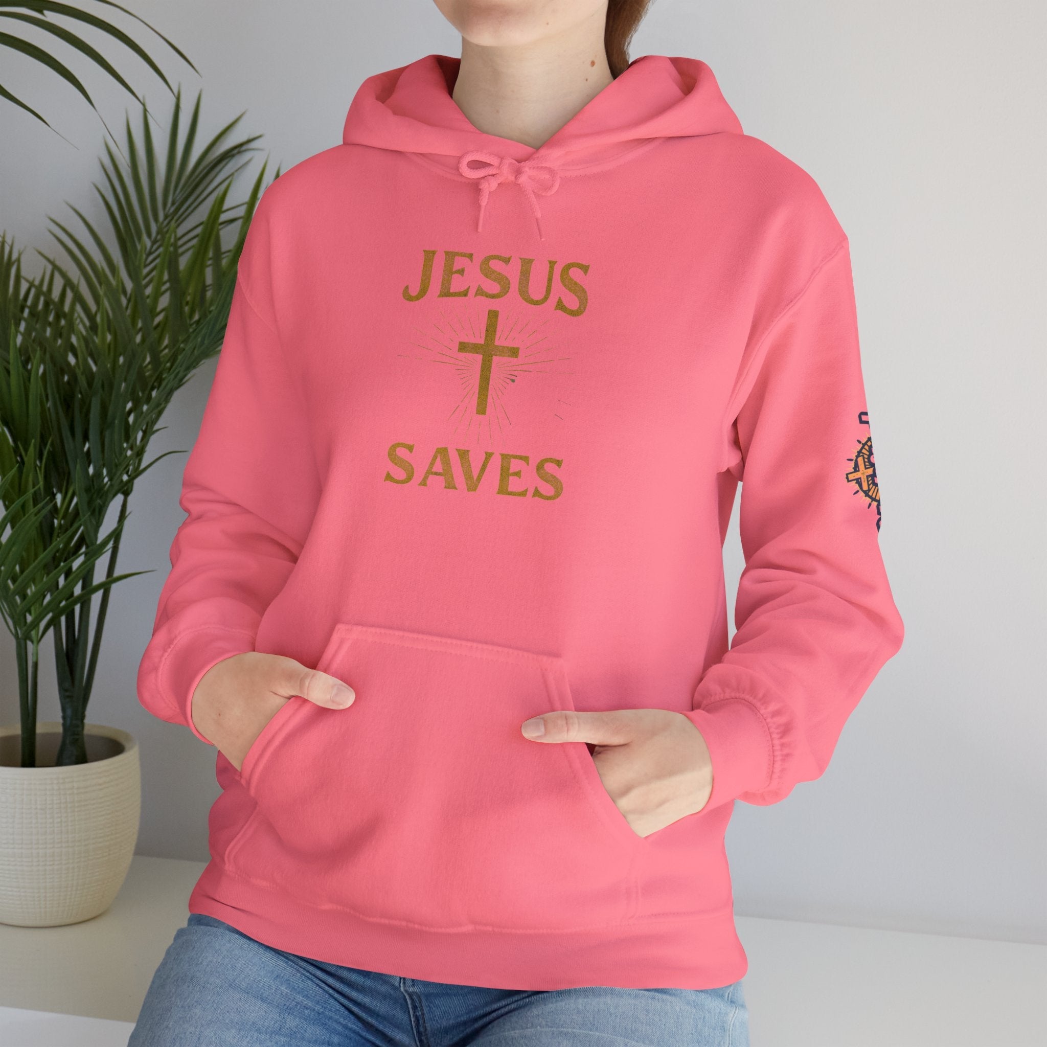 Jesus Saves Hoodie – Radiant Cross & Rays of Light Christian Sweatshirt for Eternal Hope & Faith Printify