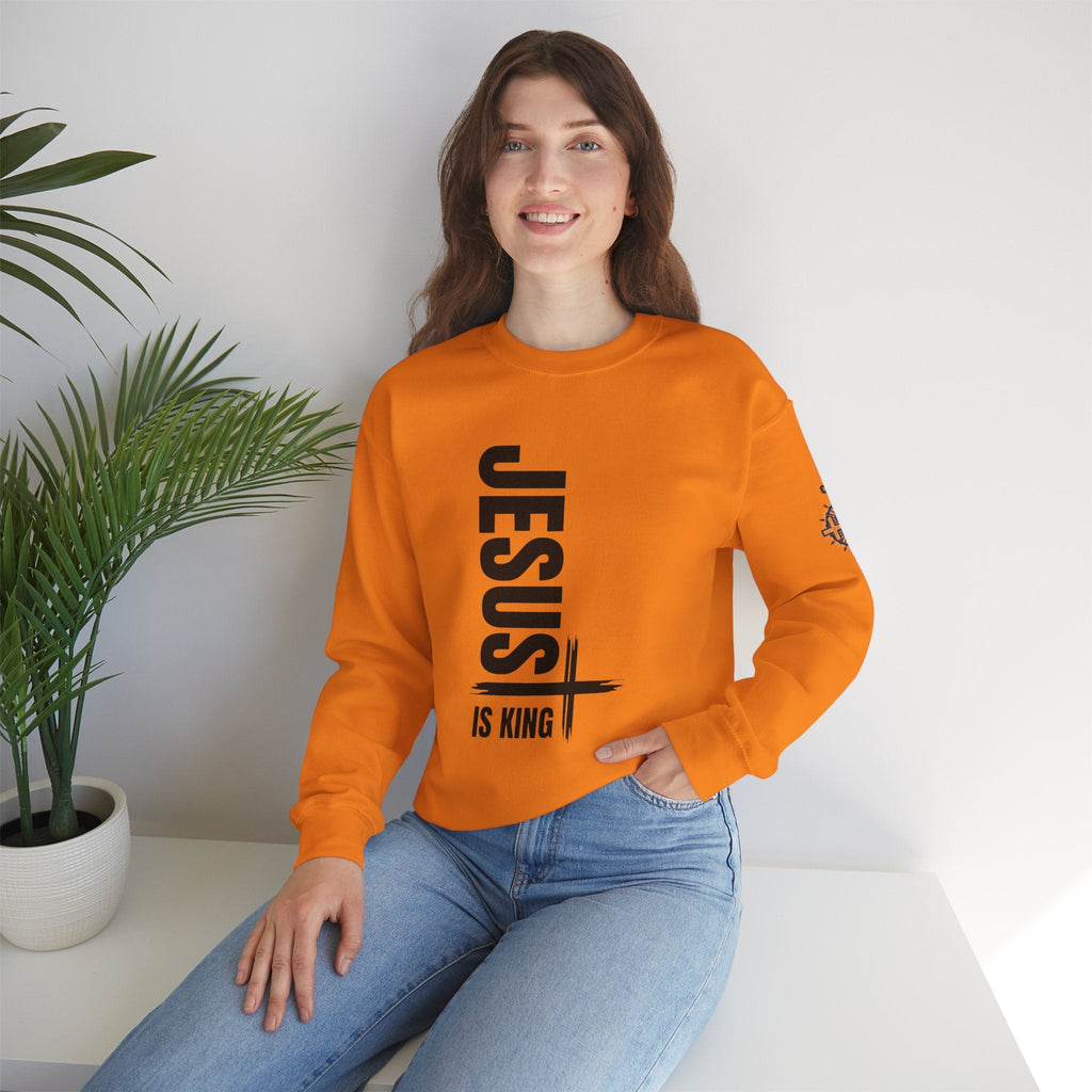Jesus Is King Sweatshirt | Modern Typographic Cross Christian Sweatshirt Printify