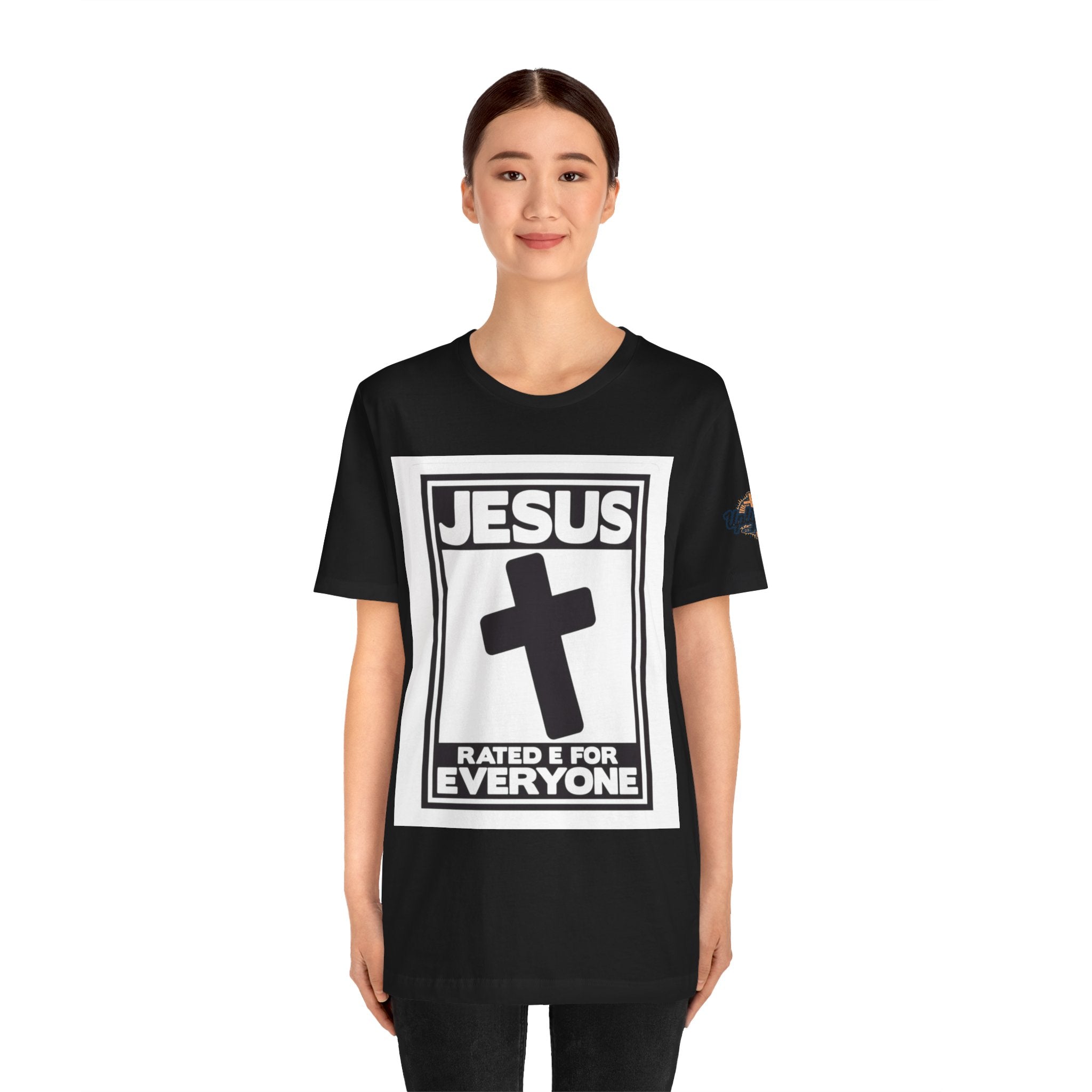 Jesus, Rated E for Everyone T-shirt - Gamer Faith T-shirt - Christian Video Game Parody Printify
