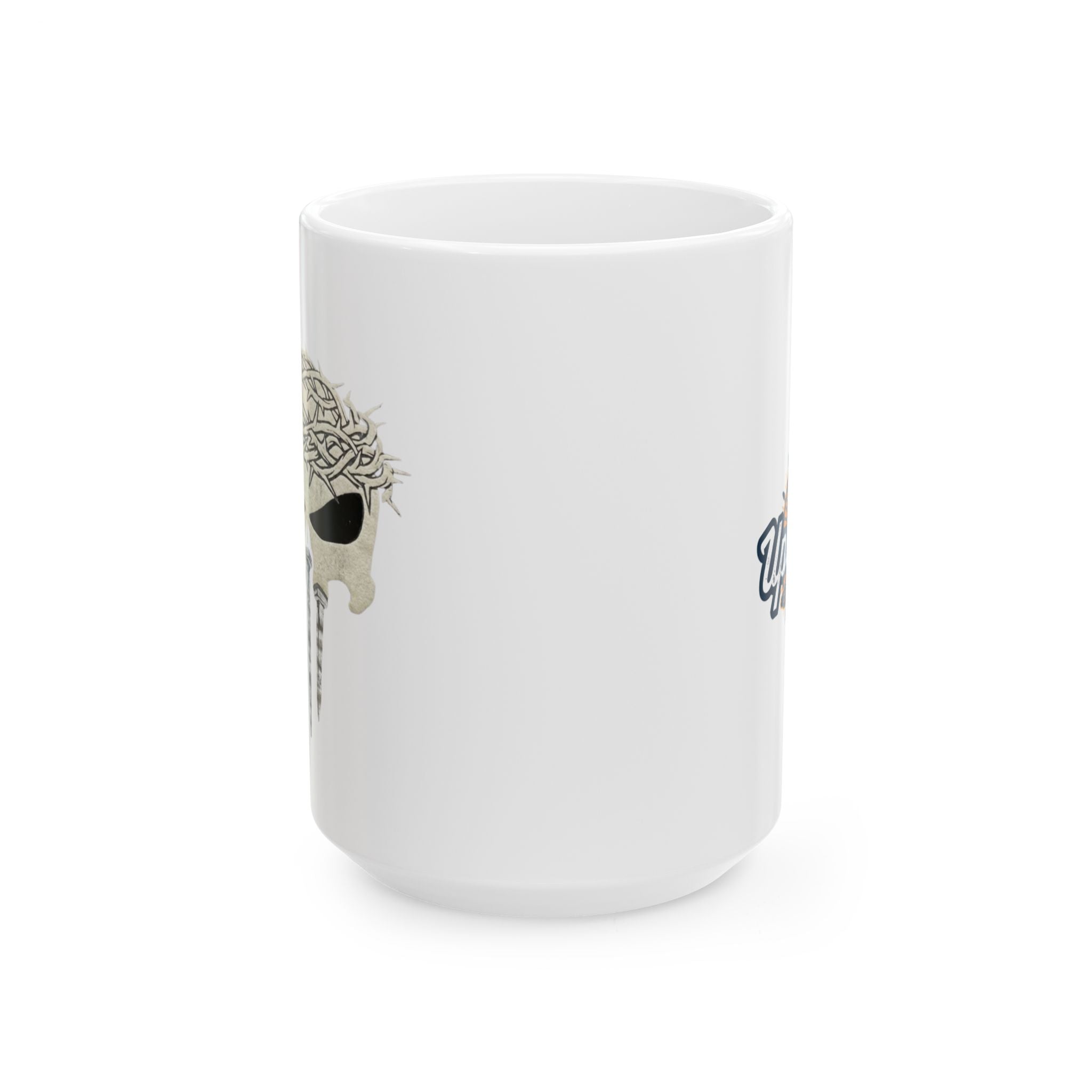 Christian Skull Coffee Mug — Crown of Thorns “Warrior Faith” (11/15 oz) Printify