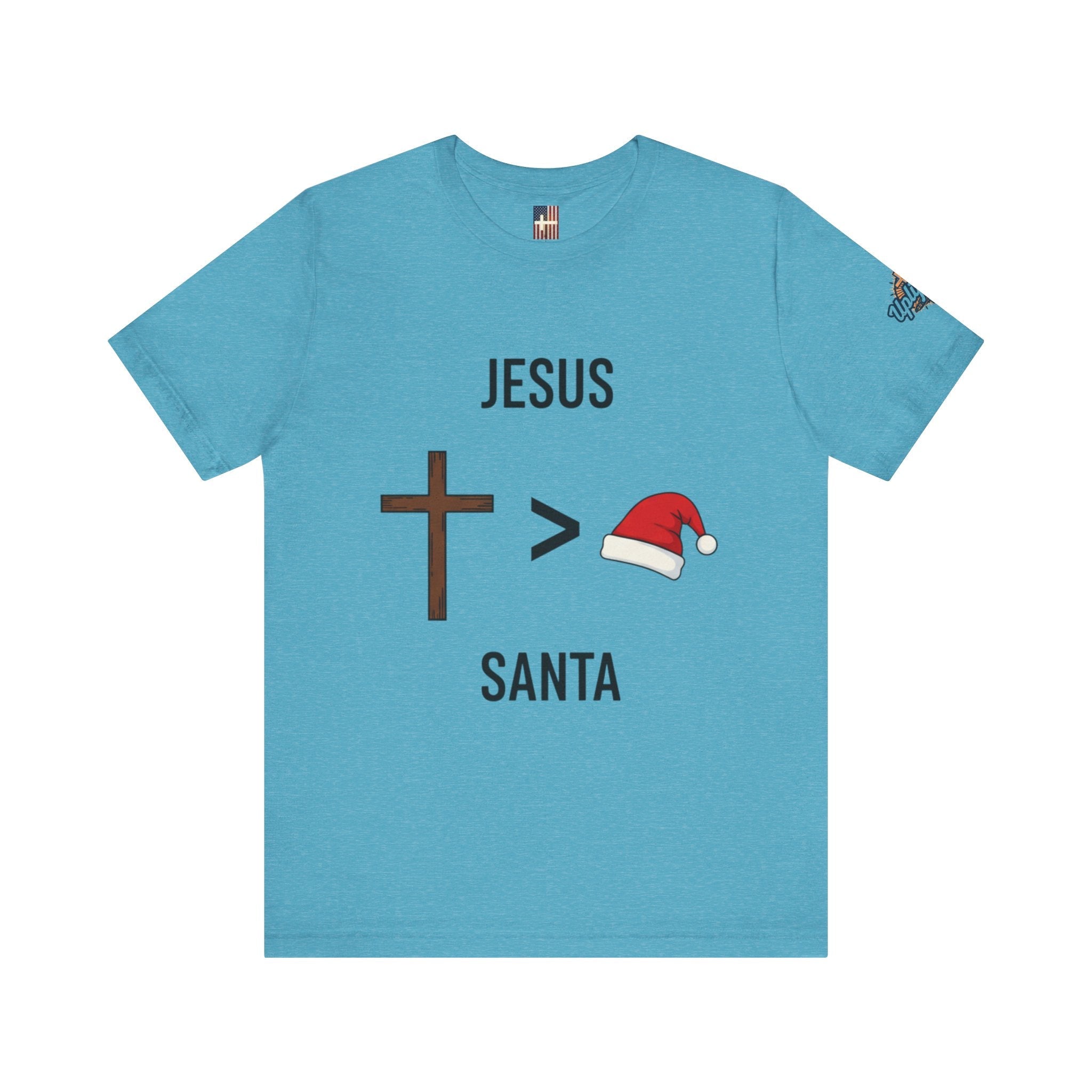 🎄 Jesus > Santa – Minimalist Christian Christmas T-Shirt | Bold Faith Over Holiday Tee | Cross vs Santa Hat Design | Uplifted Gear Printify