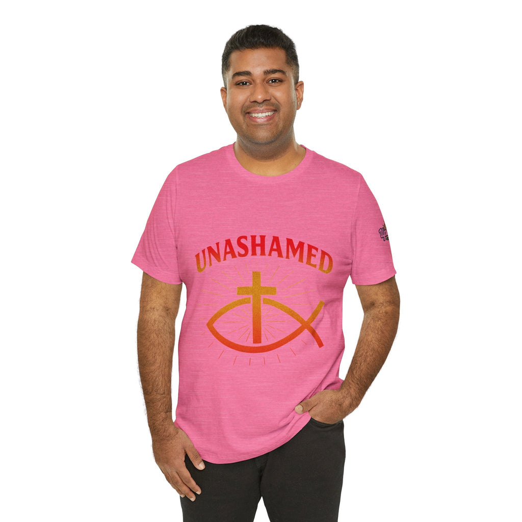 Unashamed T-shirt – Ichthys Jesus Fish & Cross Christian T-shirt for Romans 1:16 Bold Faith Printify
