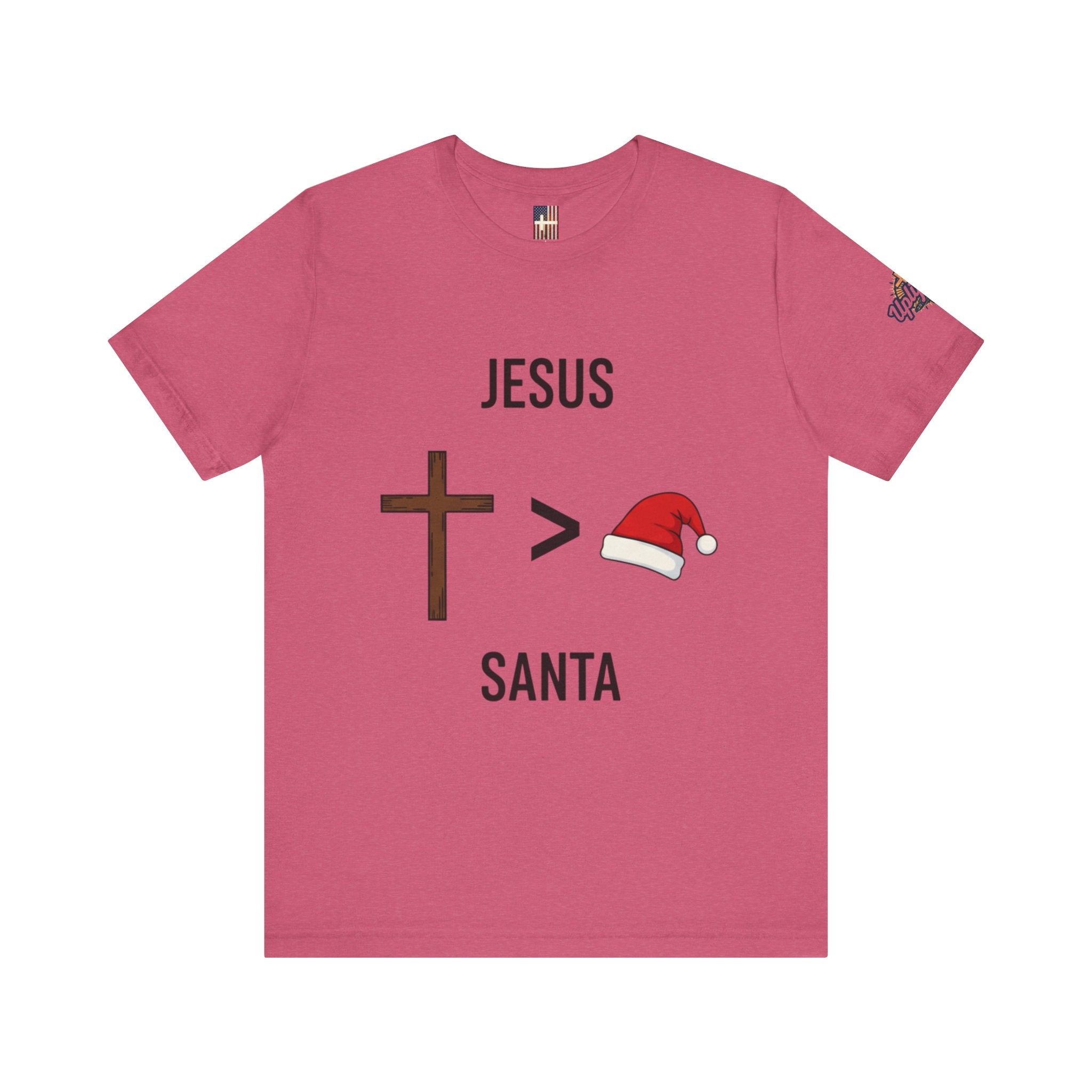 🎄 Jesus > Santa – Minimalist Christian Christmas T-Shirt | Bold Faith Over Holiday Tee | Cross vs Santa Hat Design | Uplifted Gear Printify