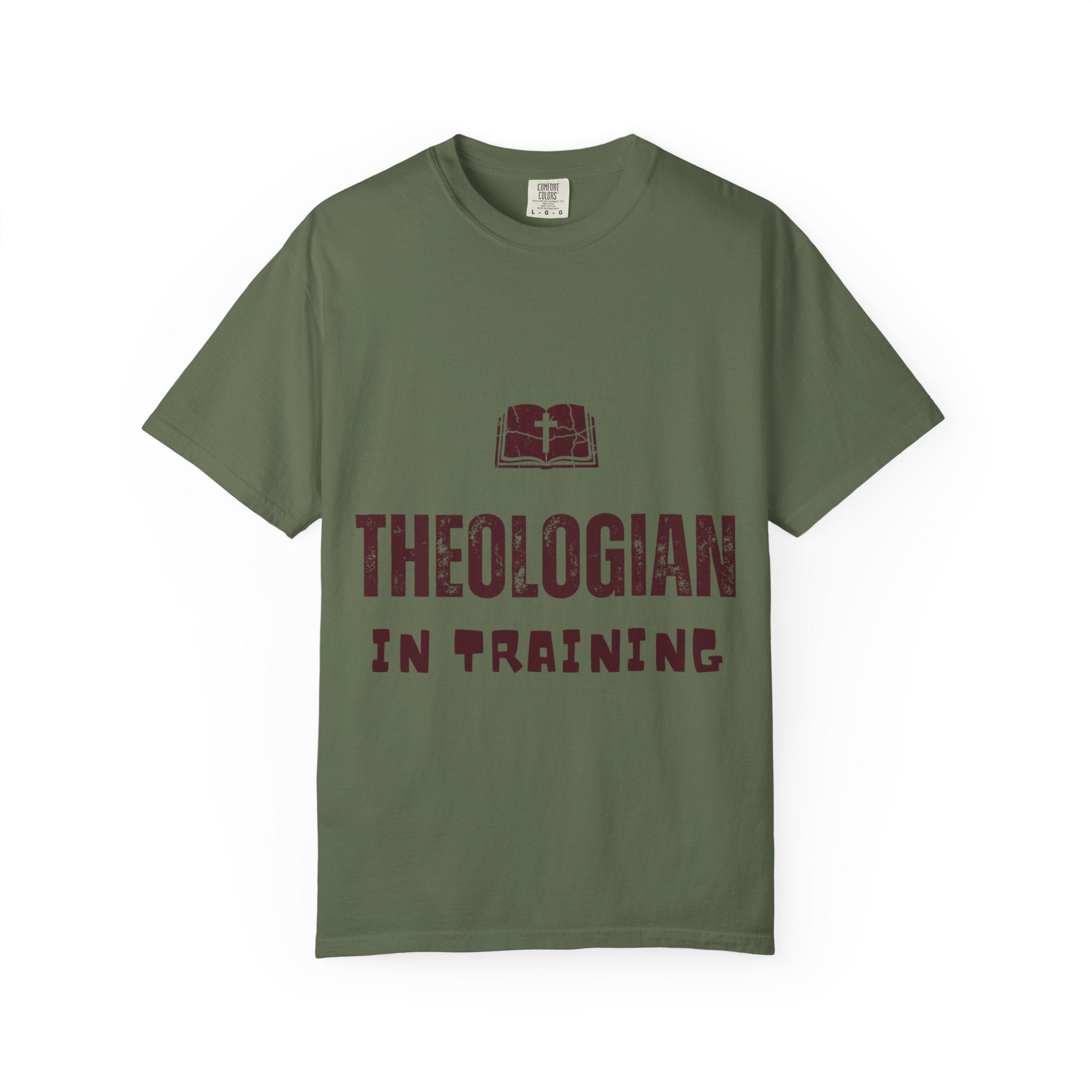 Theologian in Training T-Shirt – Open Bible & Cross Christian Tee for Faithful Learners Printify