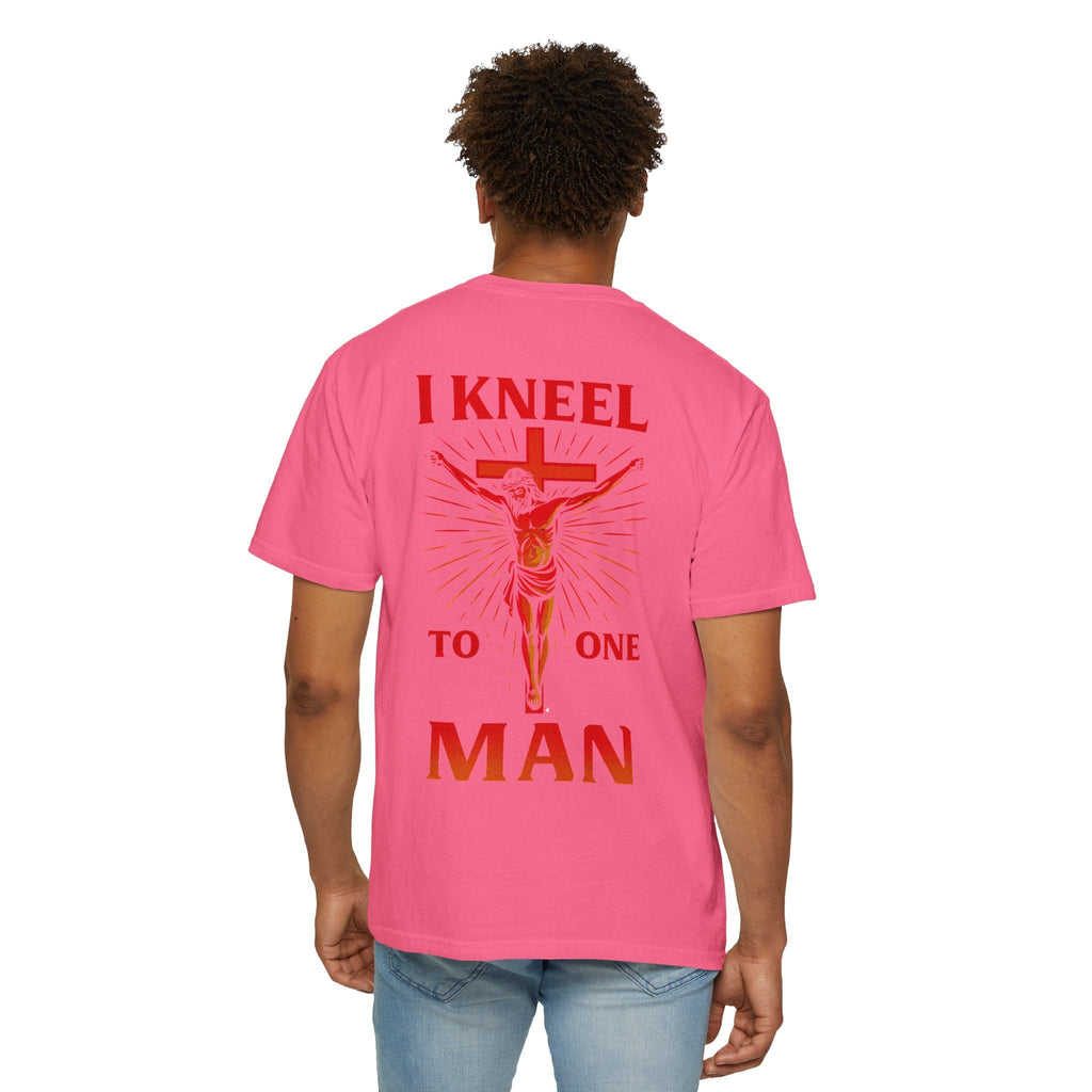 I Kneel to One Man T-shirt – Crucifixion Christian T-shirt for Unashamed Devotion & Bold Faith Printify