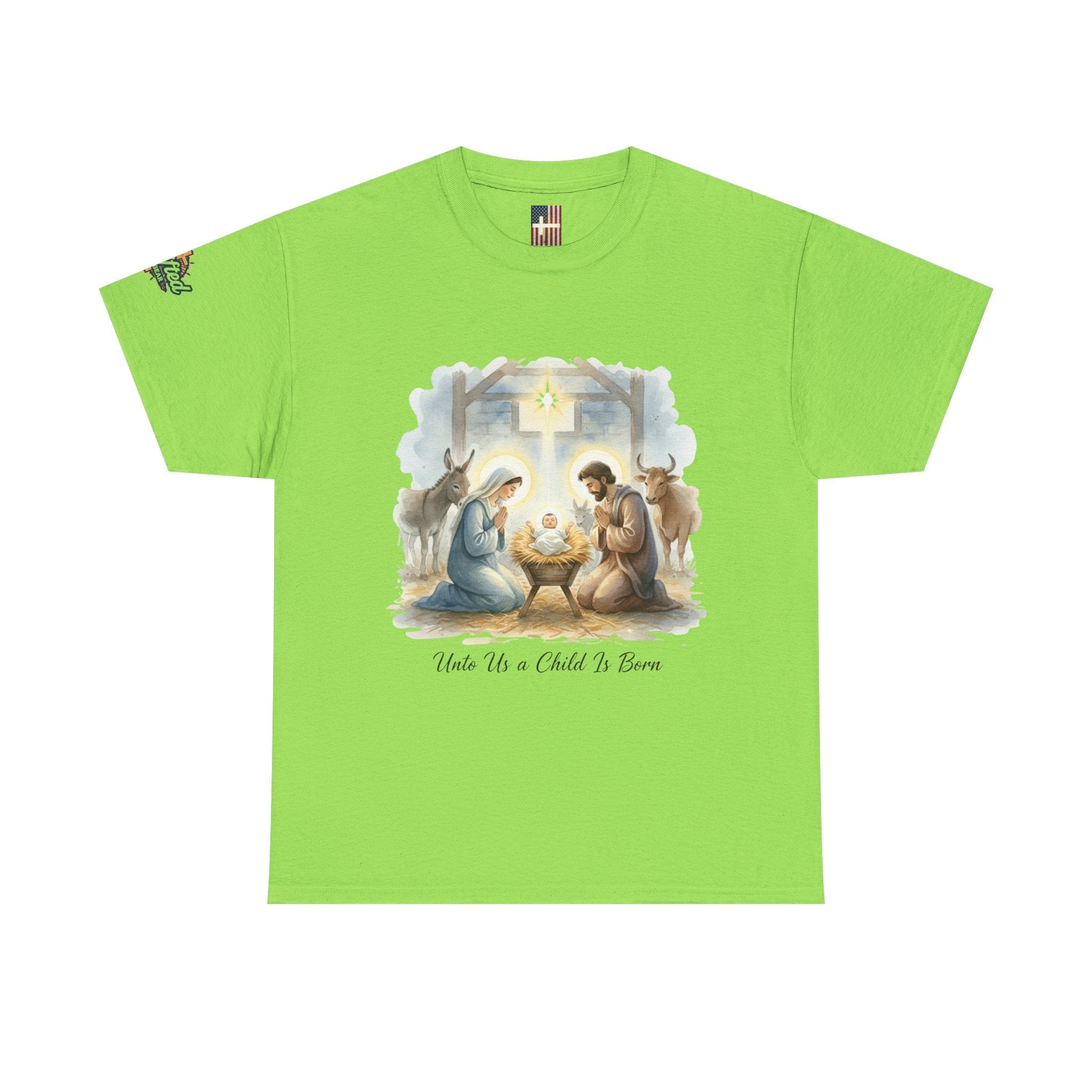 Unto Us a Child is Born T-shirt – Isaiah 9:6 Nativity Manger Scene Christian Christmas T-shirt for Holy Night Faith Printify