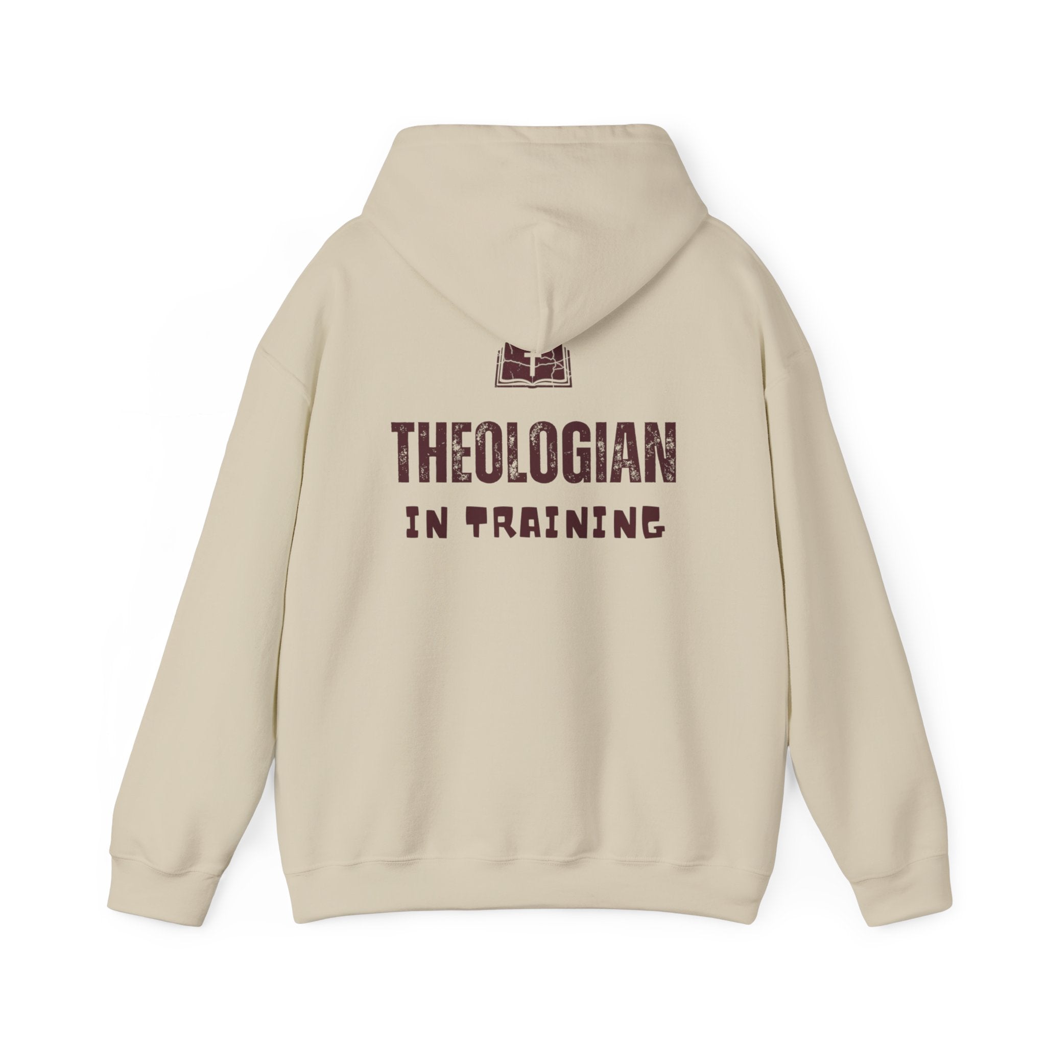 Theologian in Training Hoodie – Open Bible & Cross Christian Hoodie for Faithful Growth Printify