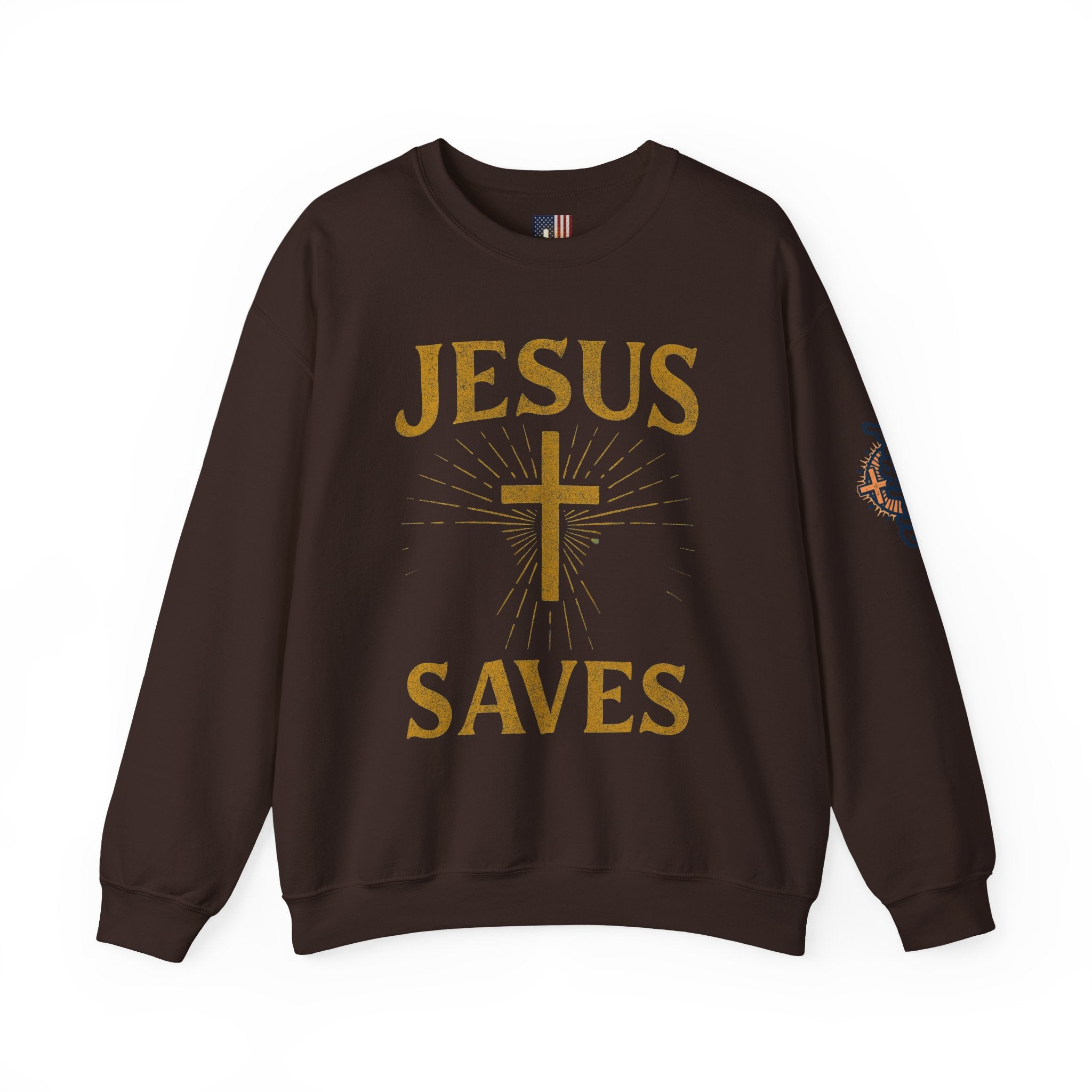 Jesus Saves Sweatshirt – Radiant Cross & Rays of Light Christian Sweatshirt for Eternal Hope & Faith Printify